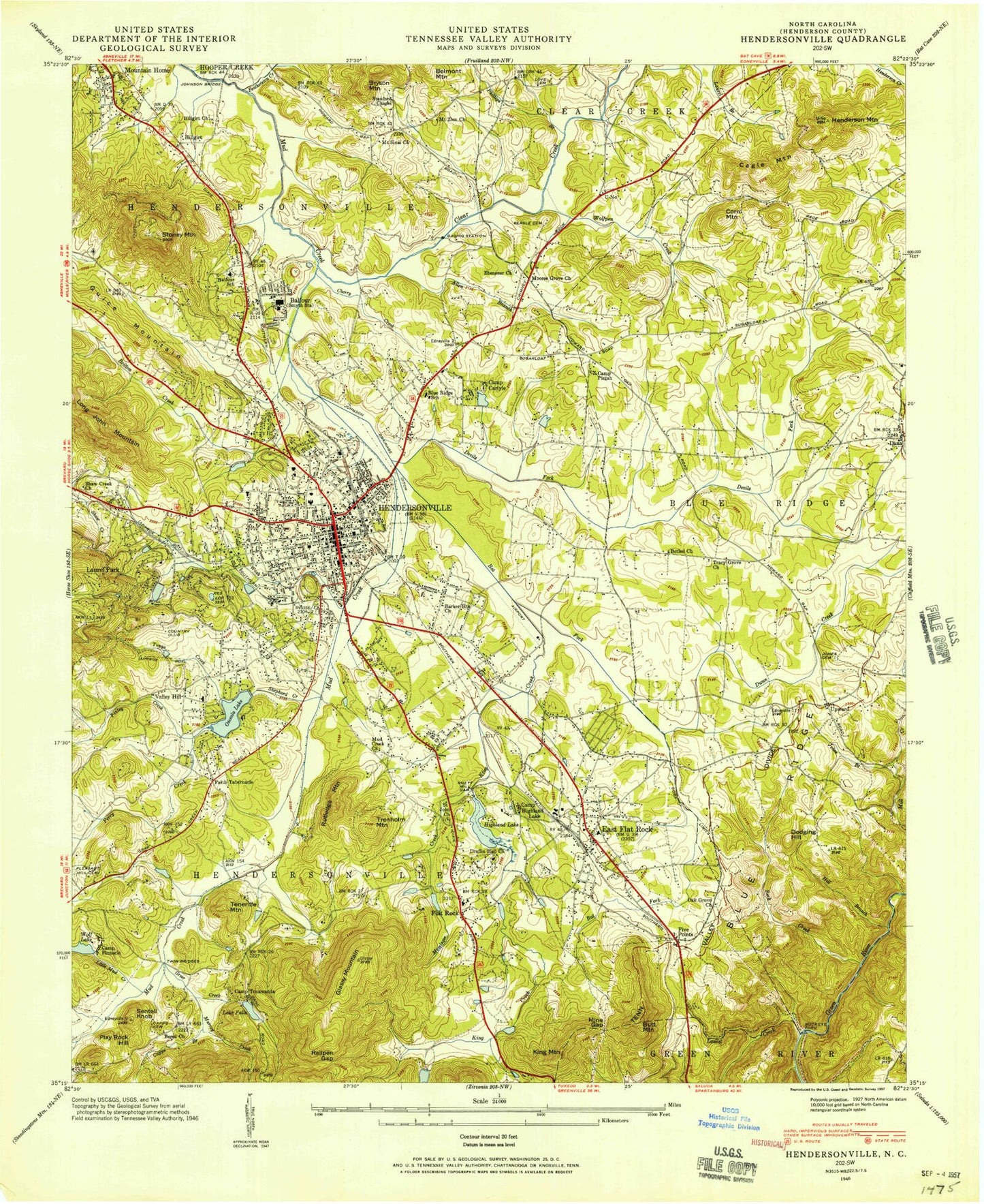 Classic USGS Hendersonville North Carolina 7.5'x7.5' Topo Map Image
