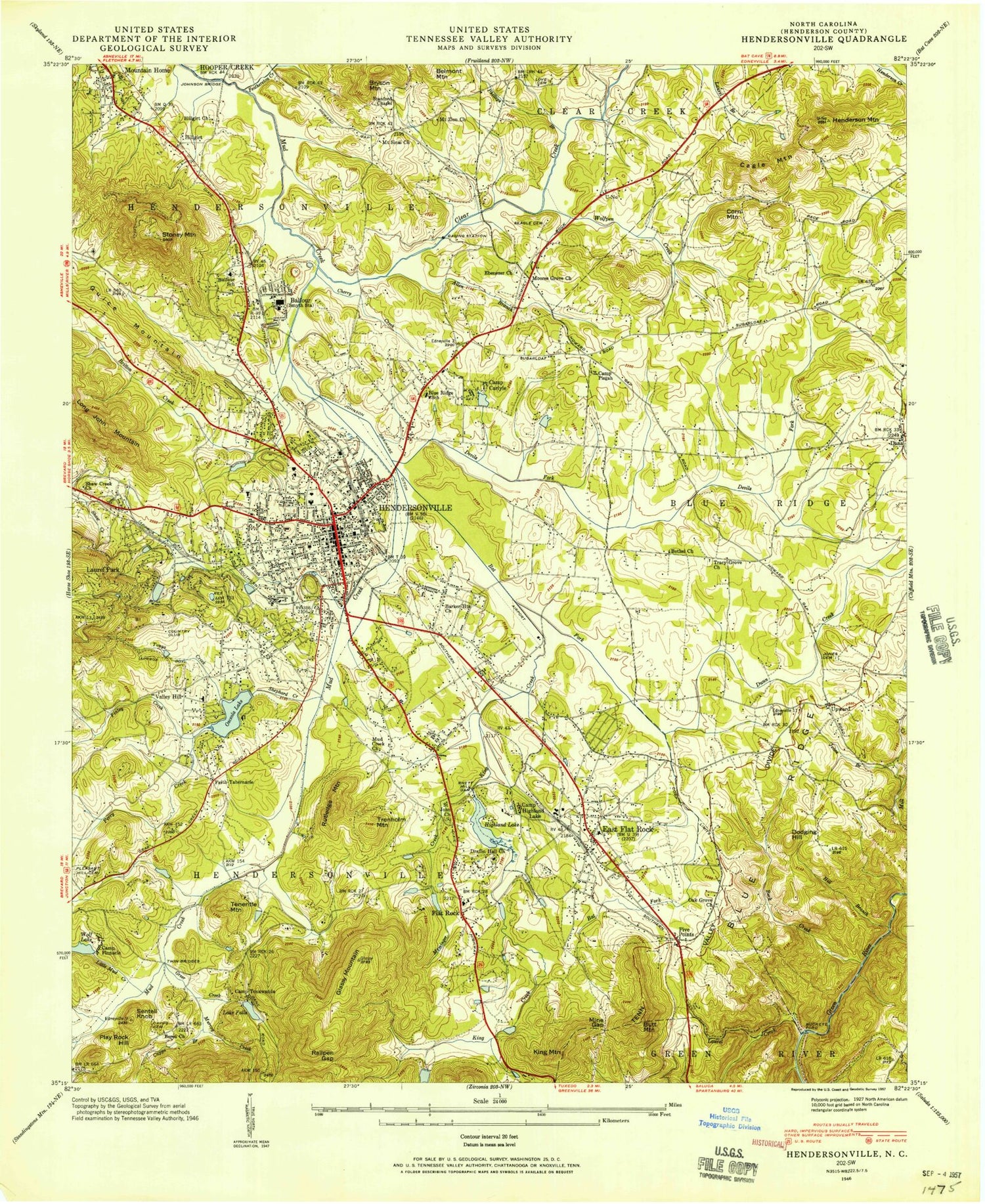 Classic USGS Hendersonville North Carolina 7.5'x7.5' Topo Map Image