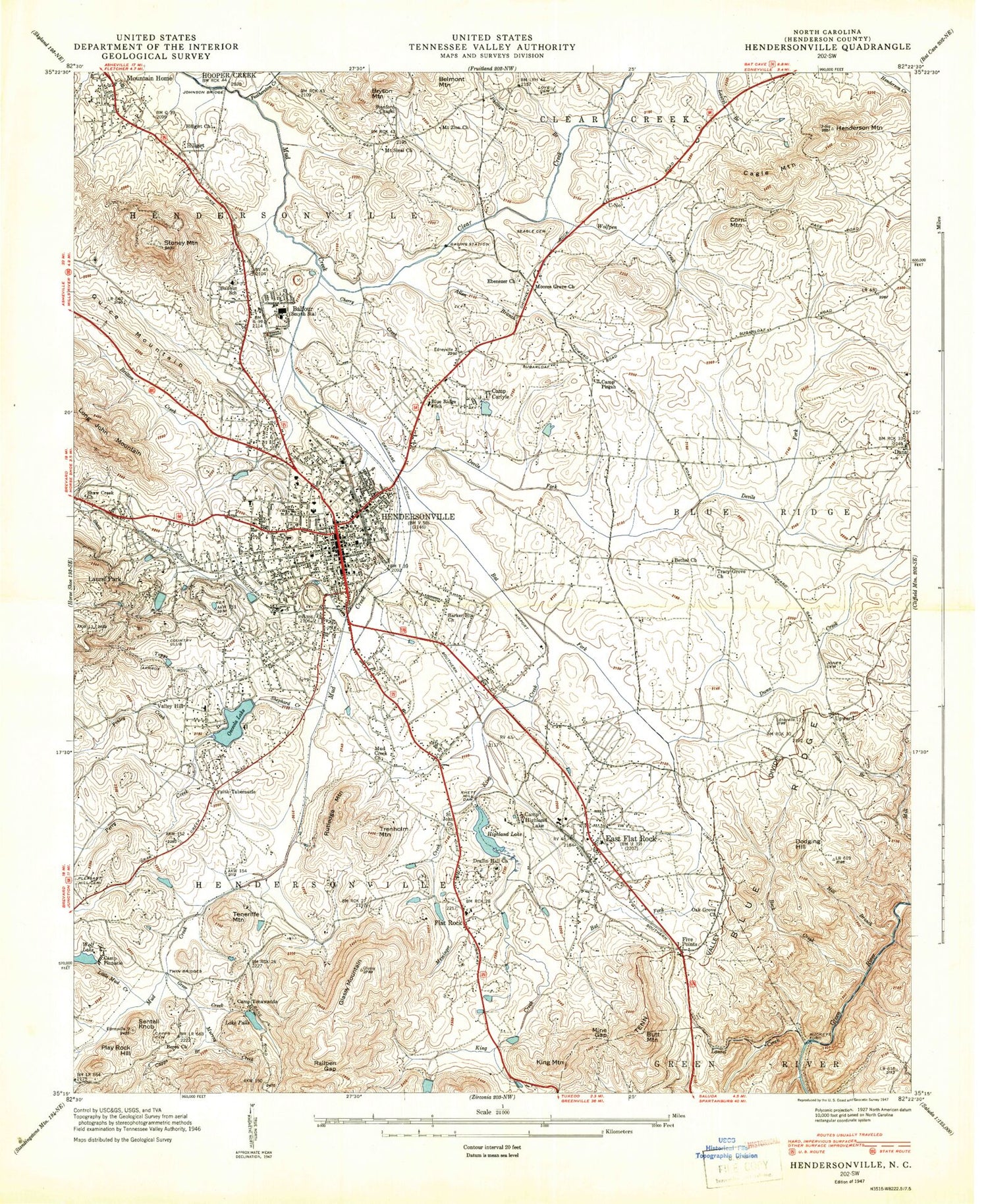 Classic USGS Hendersonville North Carolina 7.5'x7.5' Topo Map Image