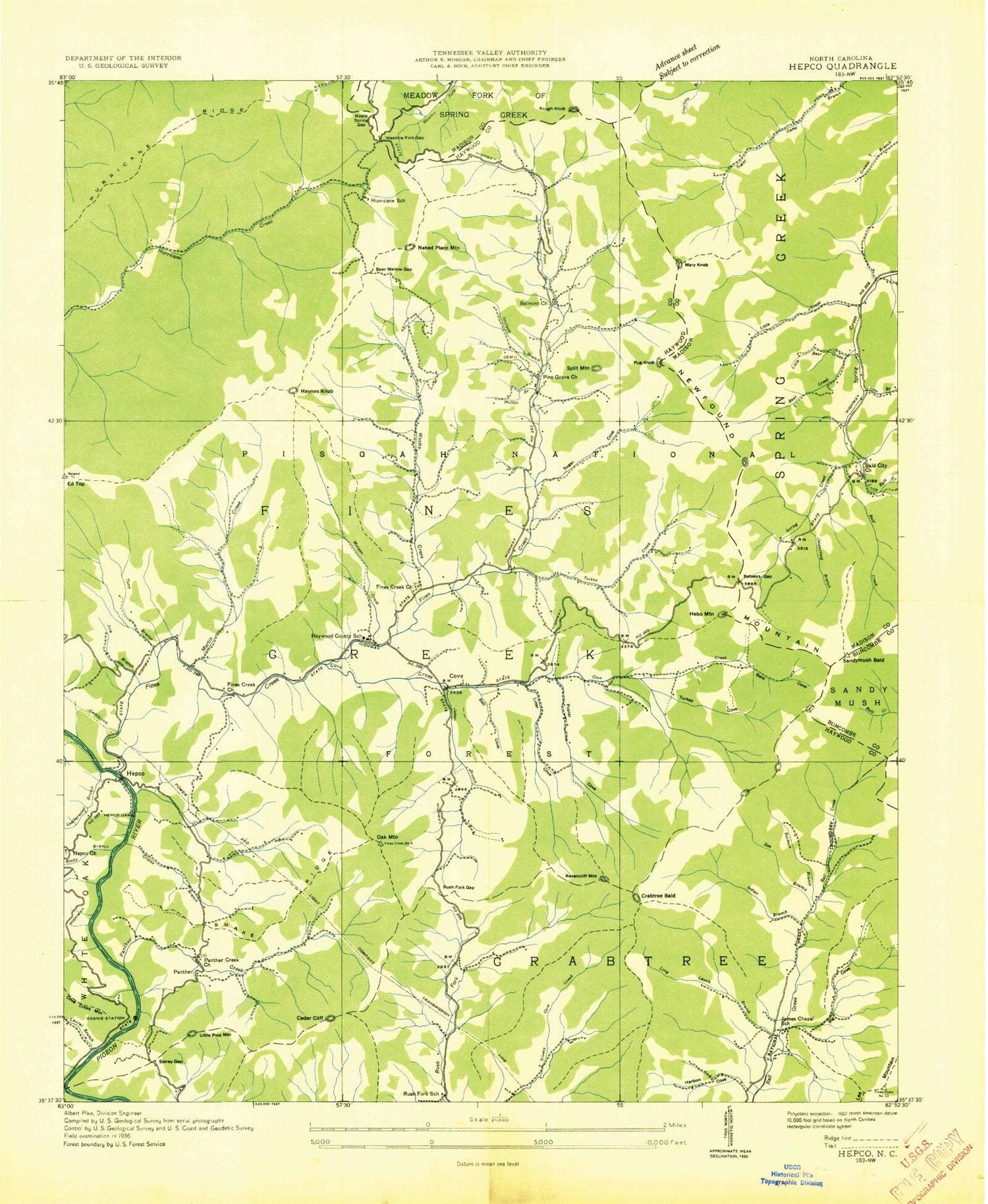 Classic USGS Fines Creek North Carolina 7.5'x7.5' Topo Map Image
