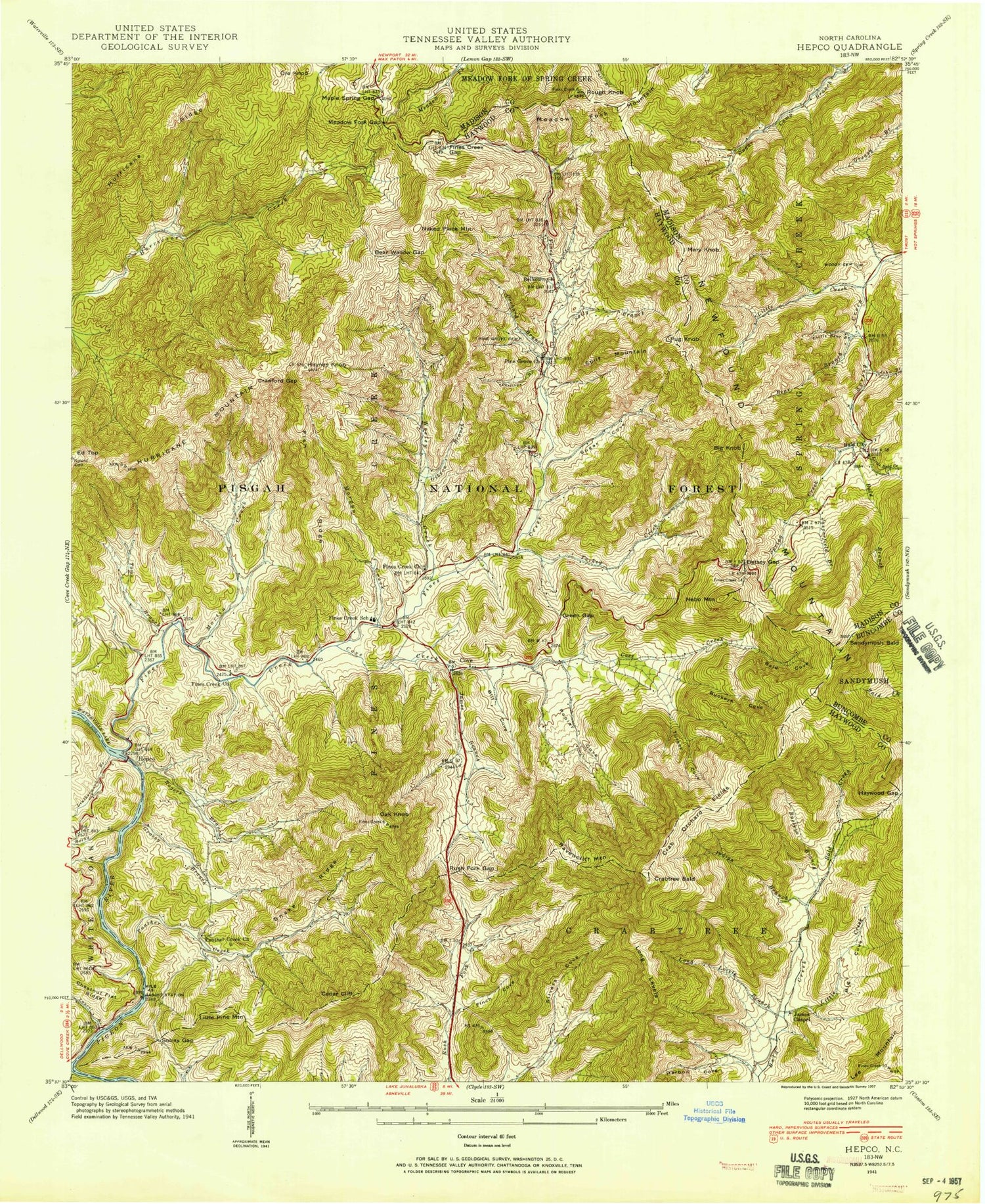 Classic USGS Fines Creek North Carolina 7.5'x7.5' Topo Map Image