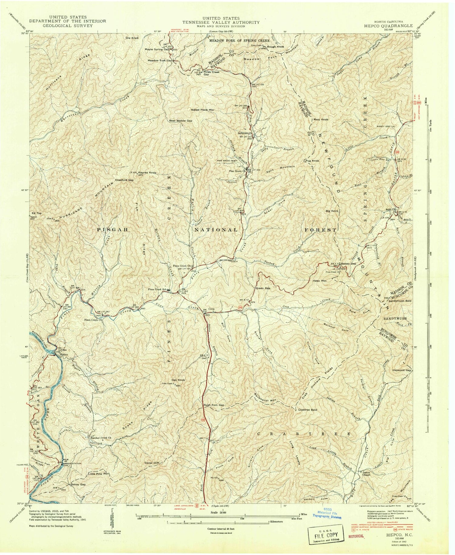 Classic USGS Fines Creek North Carolina 7.5'x7.5' Topo Map Image