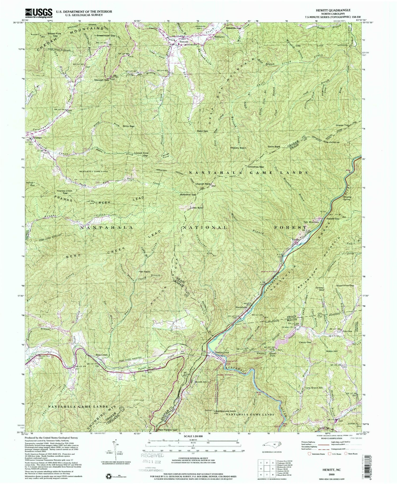 Classic USGS Hewitt North Carolina 7.5'x7.5' Topo Map Image