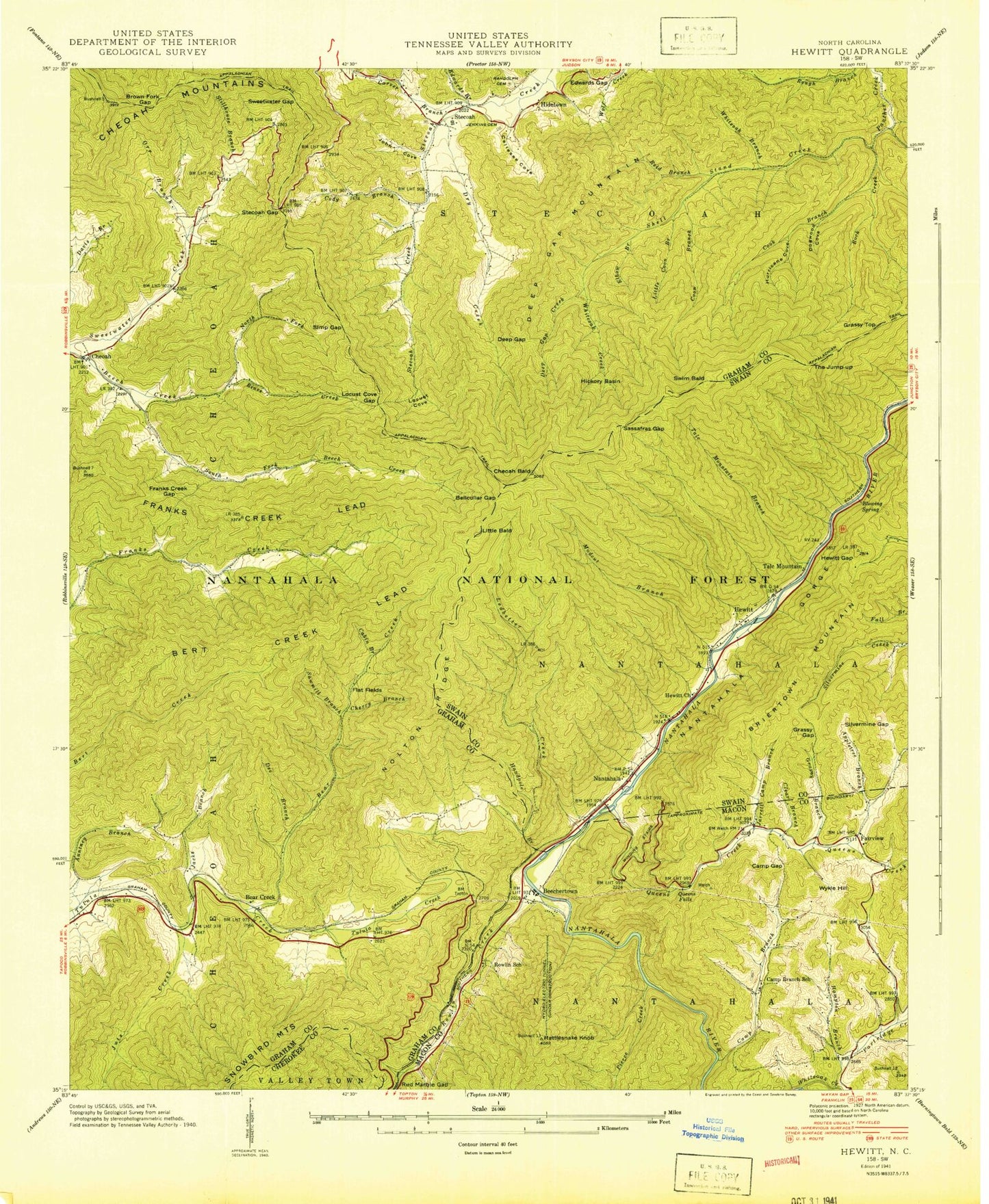 Classic USGS Hewitt North Carolina 7.5'x7.5' Topo Map Image