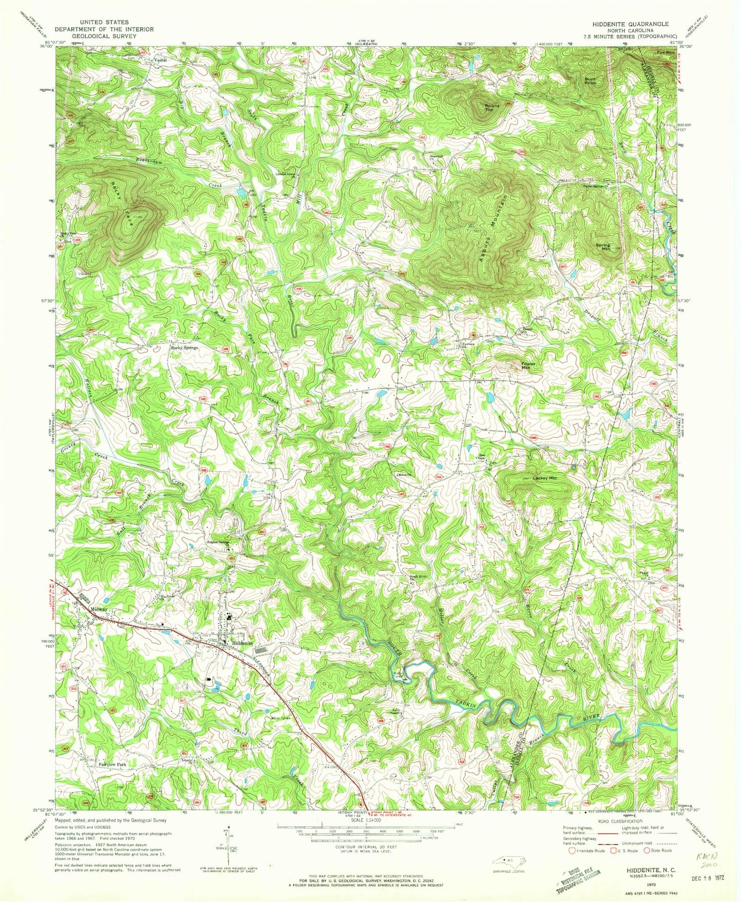 Classic USGS Hiddenite North Carolina 7.5'x7.5' Topo Map Image