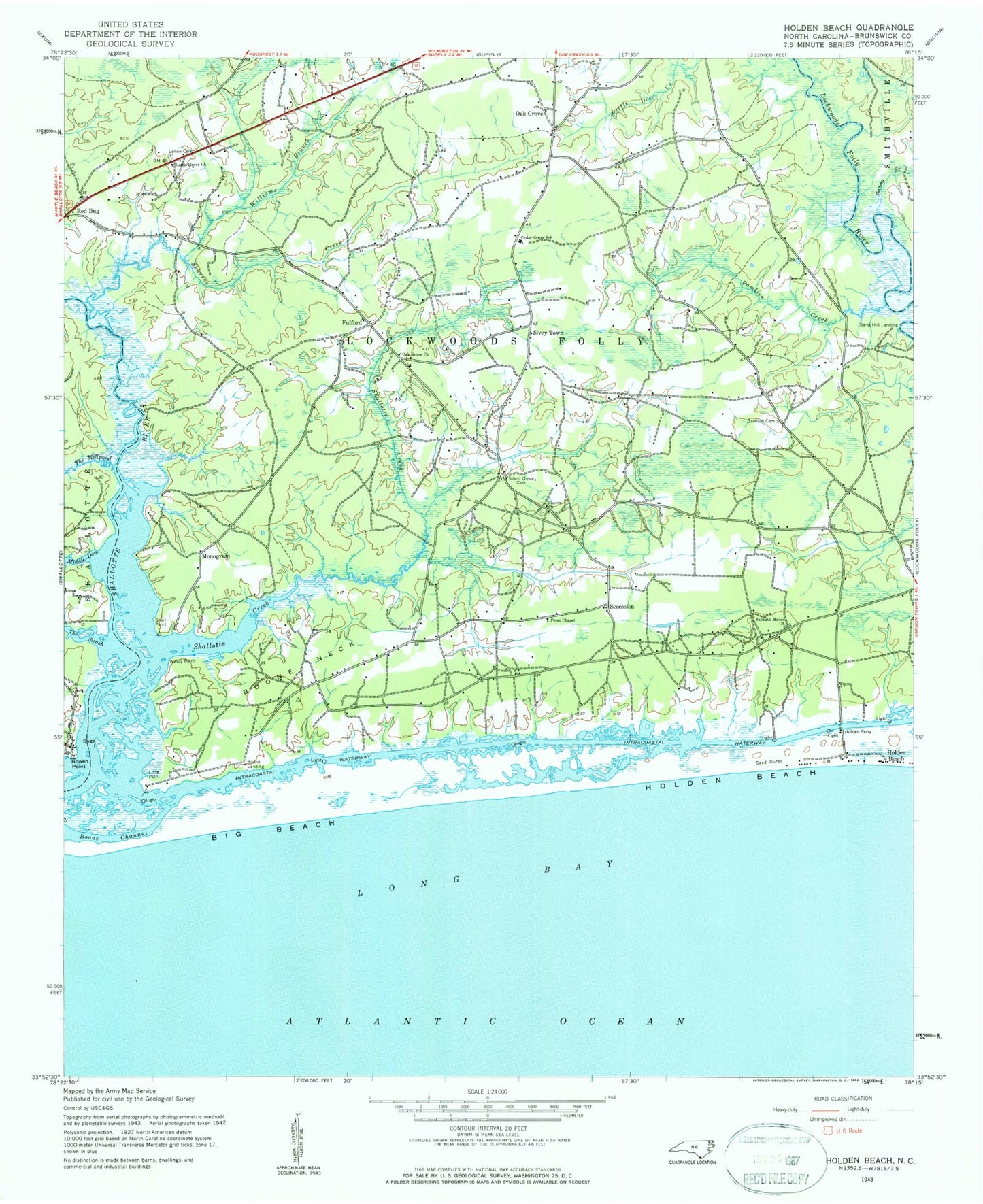 Classic USGS Holden Beach North Carolina 7.5'x7.5' Topo Map Image