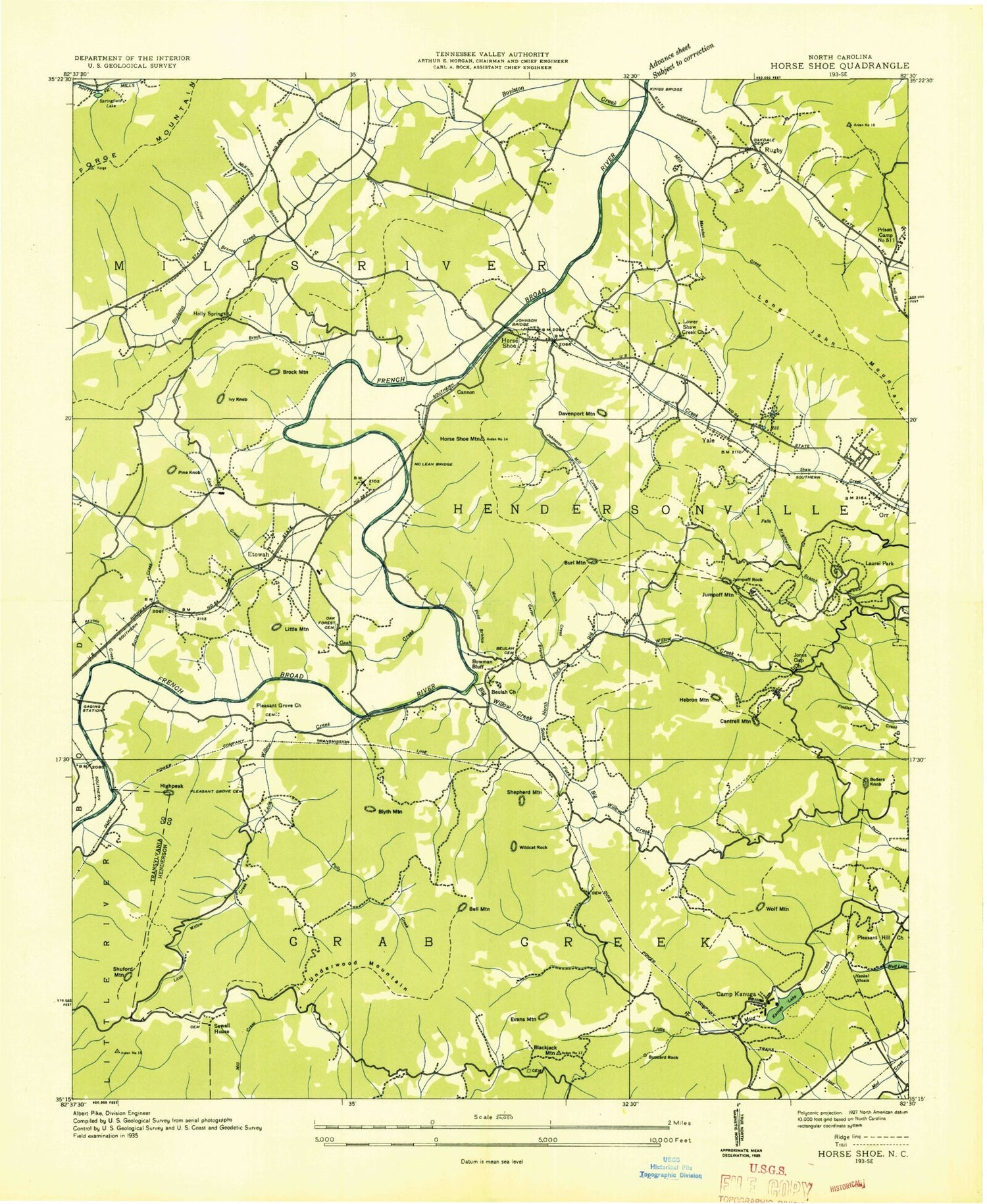 Classic USGS Horse Shoe North Carolina 7.5'x7.5' Topo Map Image