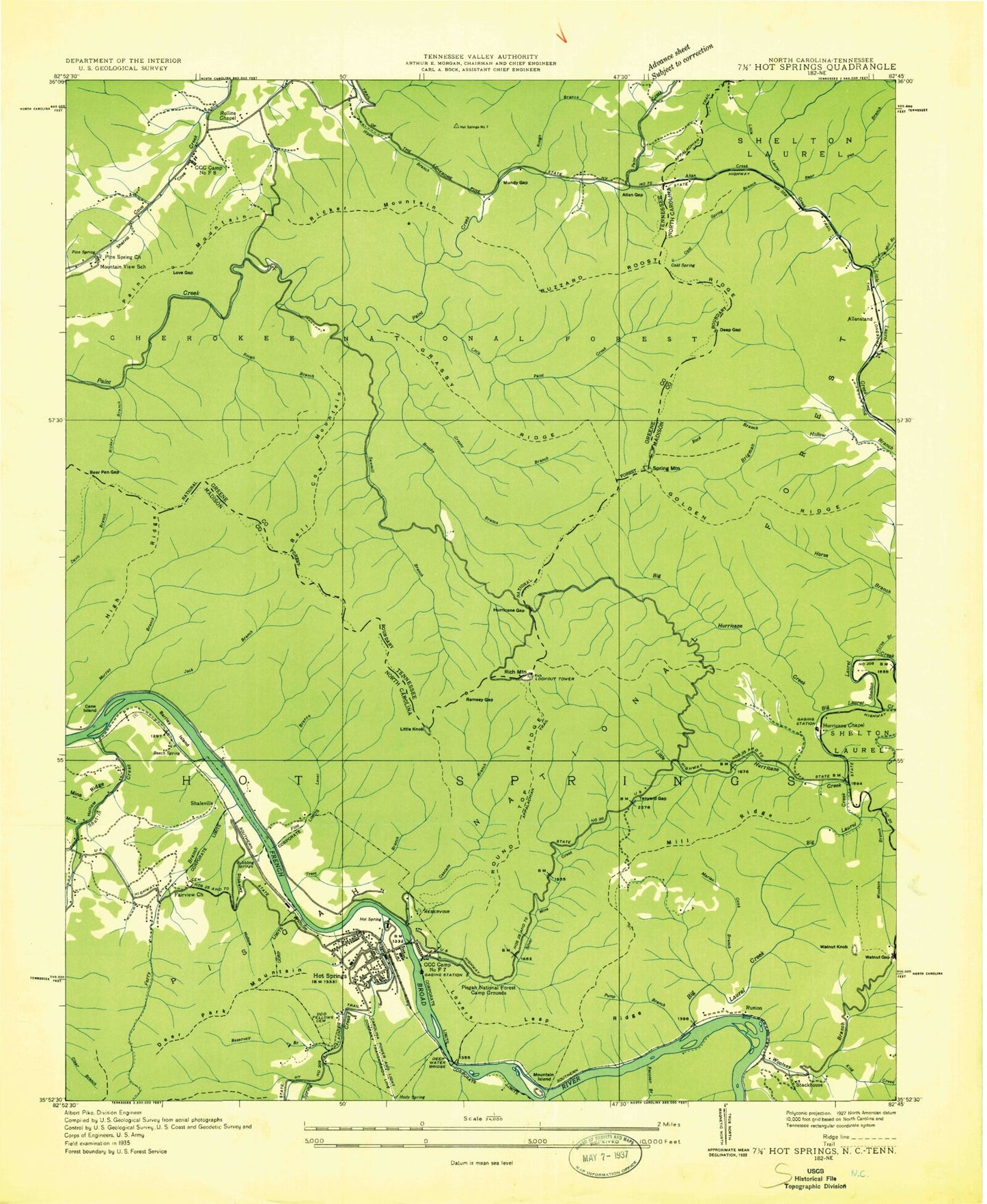 Classic USGS Hot Springs North Carolina 7.5'x7.5' Topo Map Image
