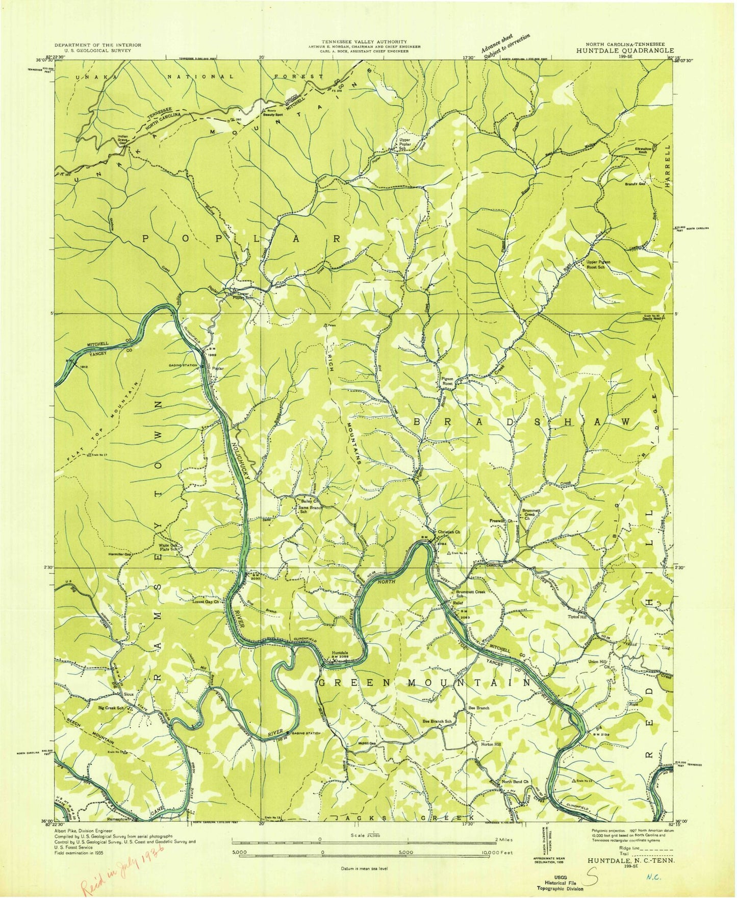 Classic USGS Huntdale North Carolina 7.5'x7.5' Topo Map Image