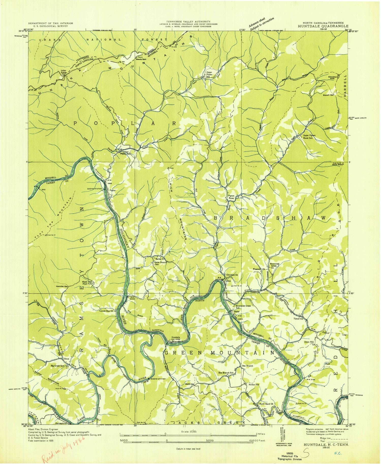 Classic USGS Huntdale North Carolina 7.5'x7.5' Topo Map Image