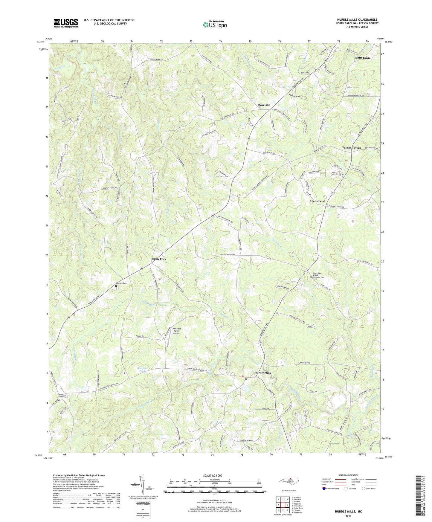Hurdle Mills North Carolina US Topo Map Image