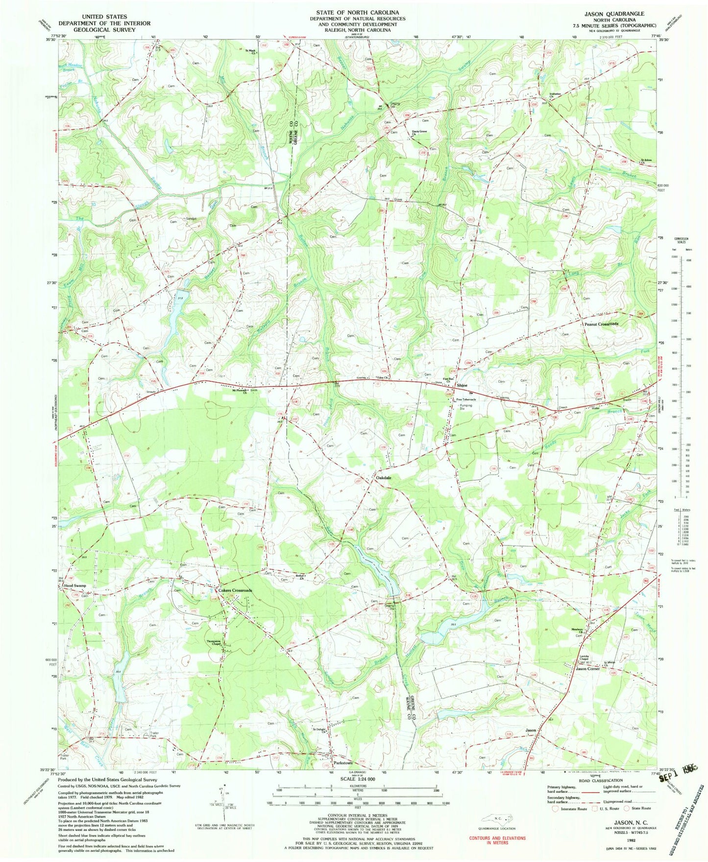 Classic USGS Jason North Carolina 7.5'x7.5' Topo Map Image