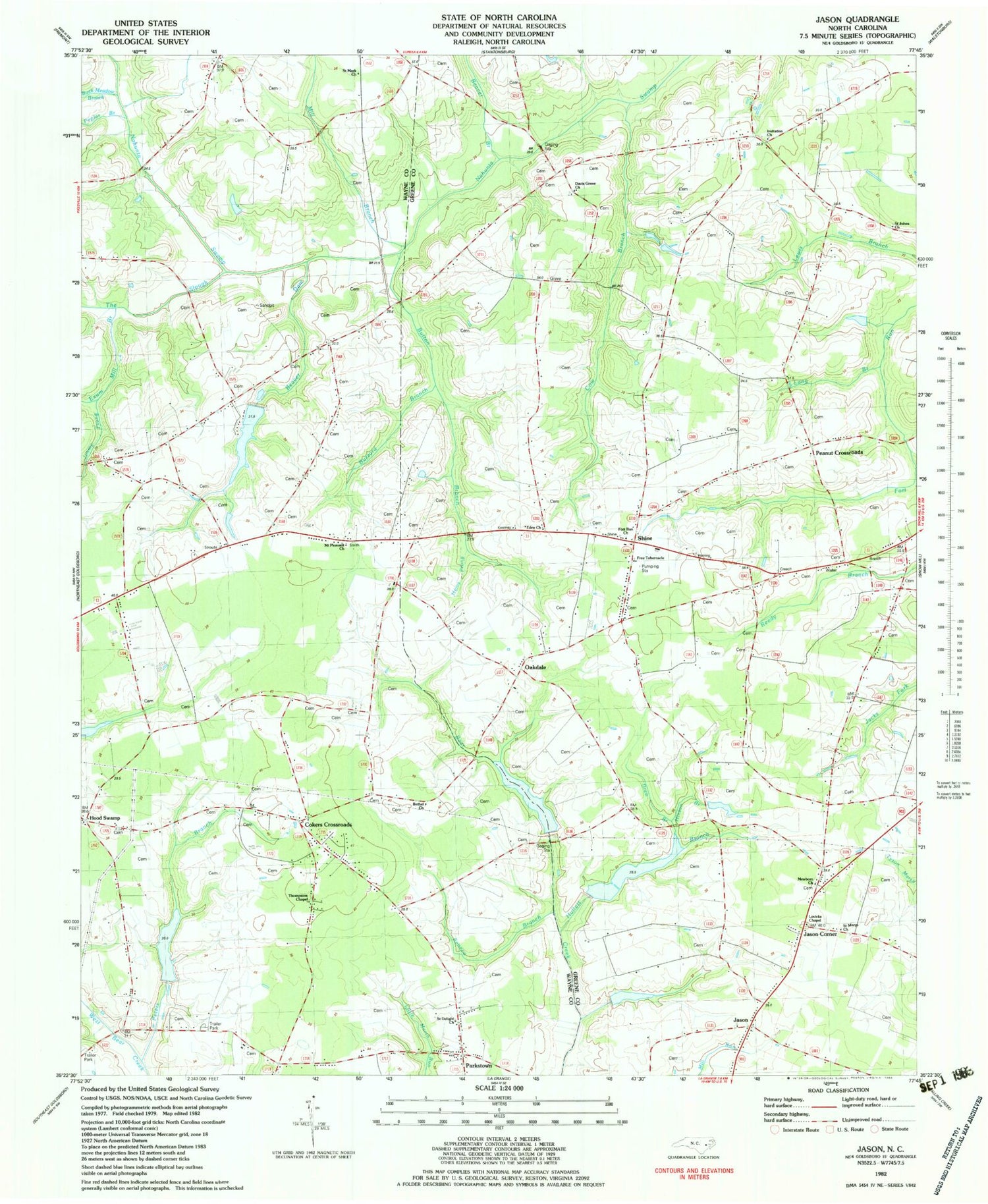 Classic USGS Jason North Carolina 7.5'x7.5' Topo Map Image