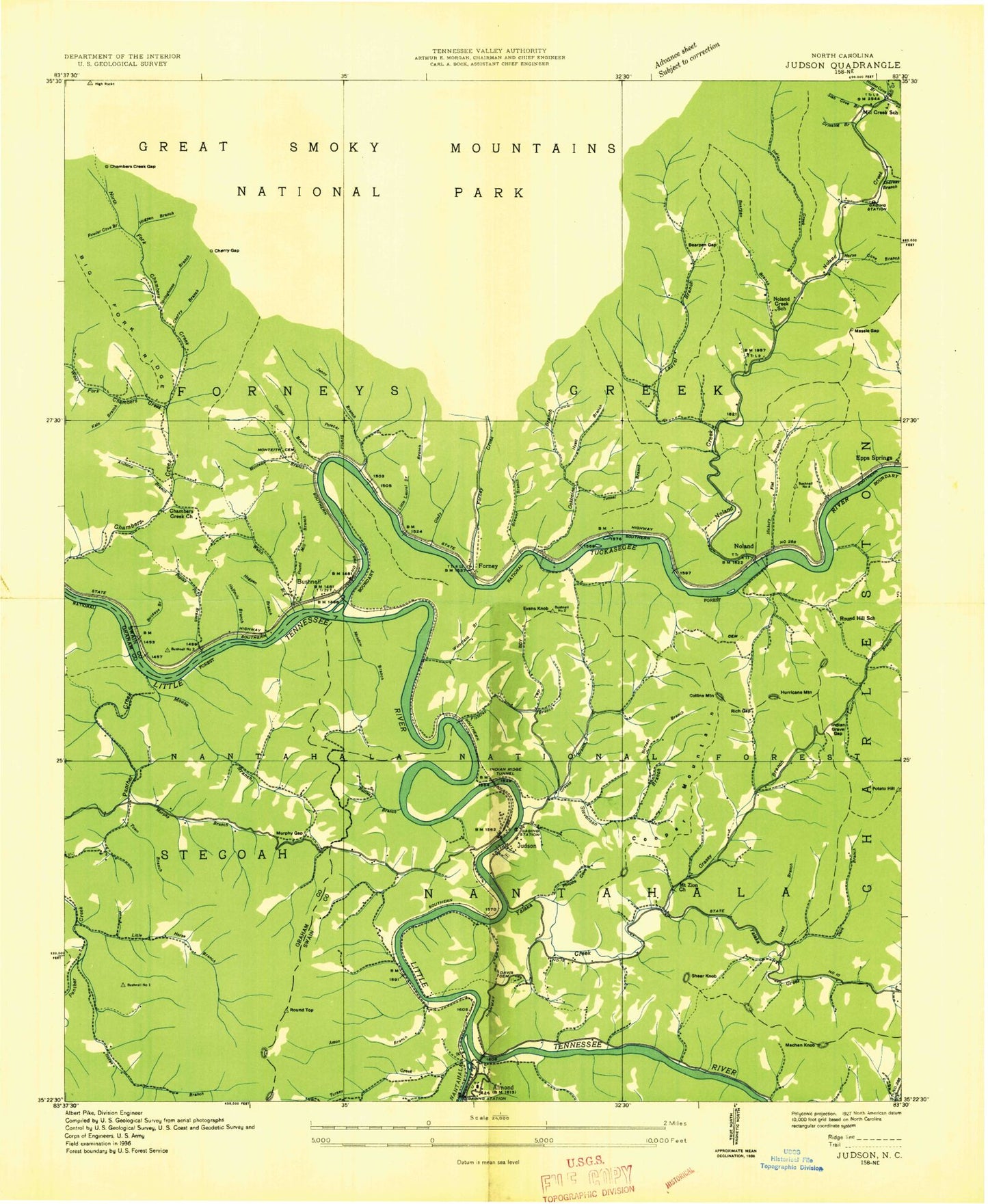Classic USGS Noland Creek North Carolina 7.5'x7.5' Topo Map Image