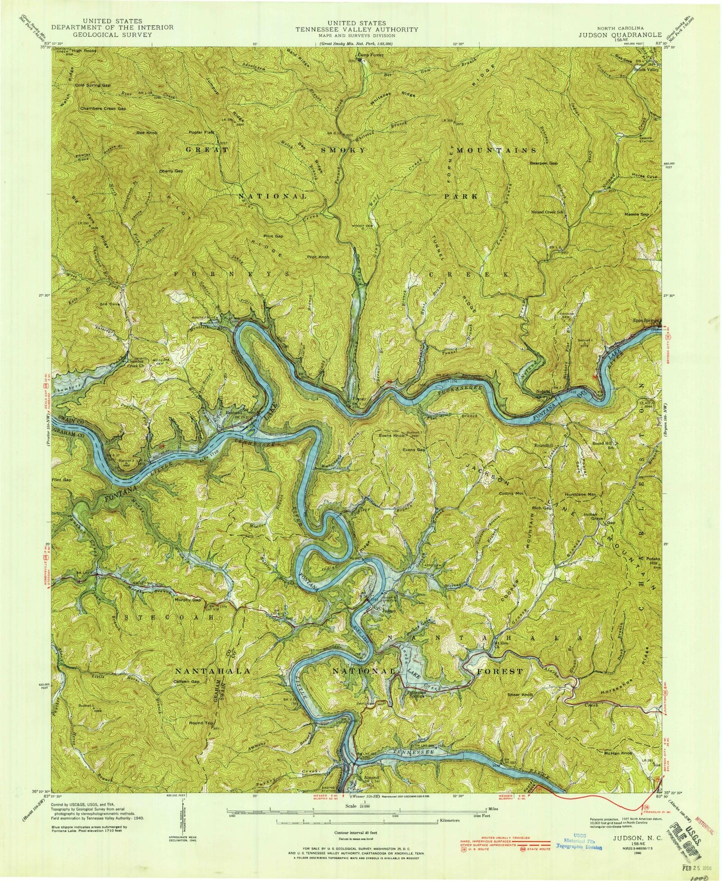 Classic USGS Noland Creek North Carolina 7.5'x7.5' Topo Map Image