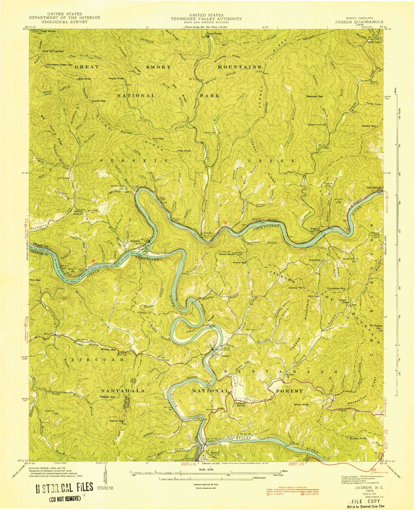 Classic USGS Noland Creek North Carolina 7.5'x7.5' Topo Map Image