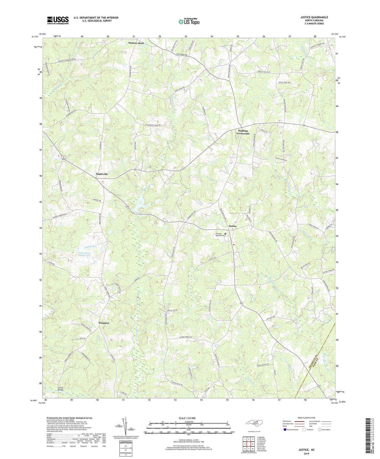 Justice North Carolina US Topo Map Image