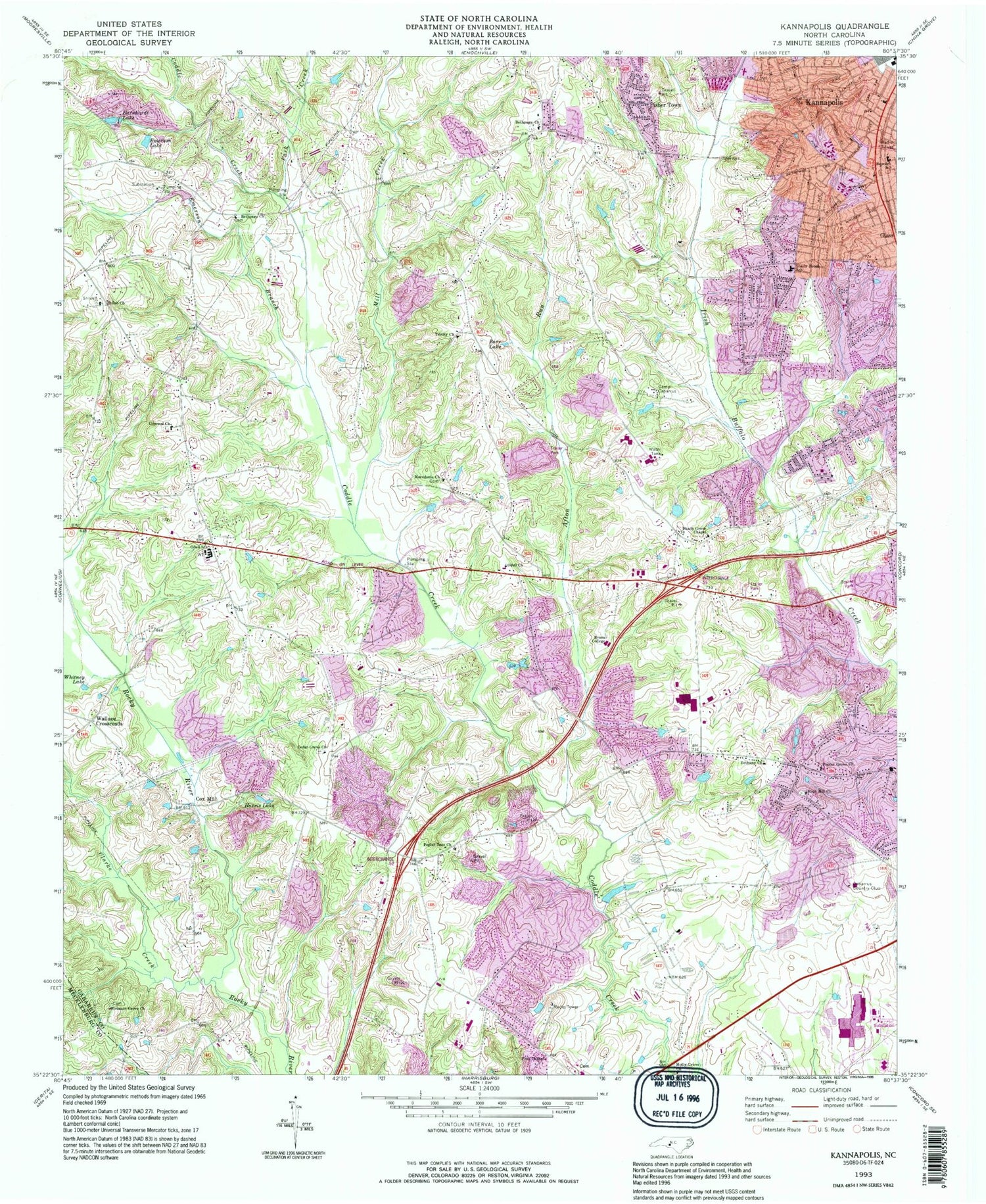 Classic USGS Kannapolis North Carolina 7.5'x7.5' Topo Map Image
