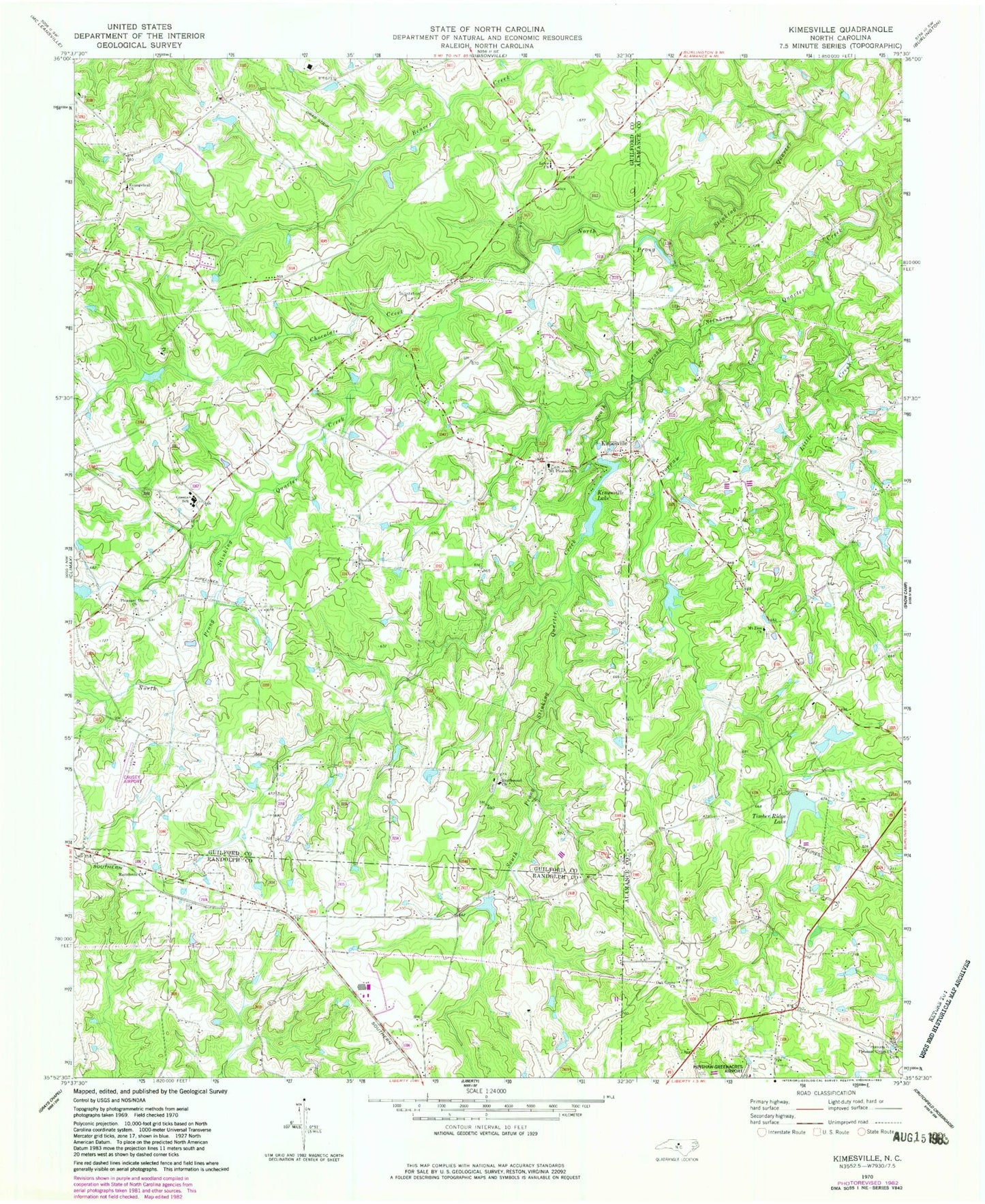 Classic USGS Kimesville North Carolina 7.5'x7.5' Topo Map Image