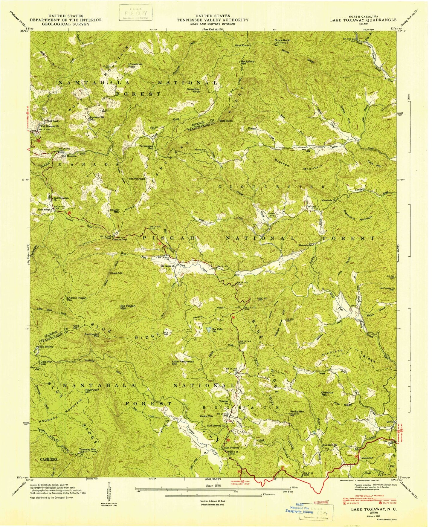 Classic USGS Lake Toxaway North Carolina 7.5'x7.5' Topo Map Image