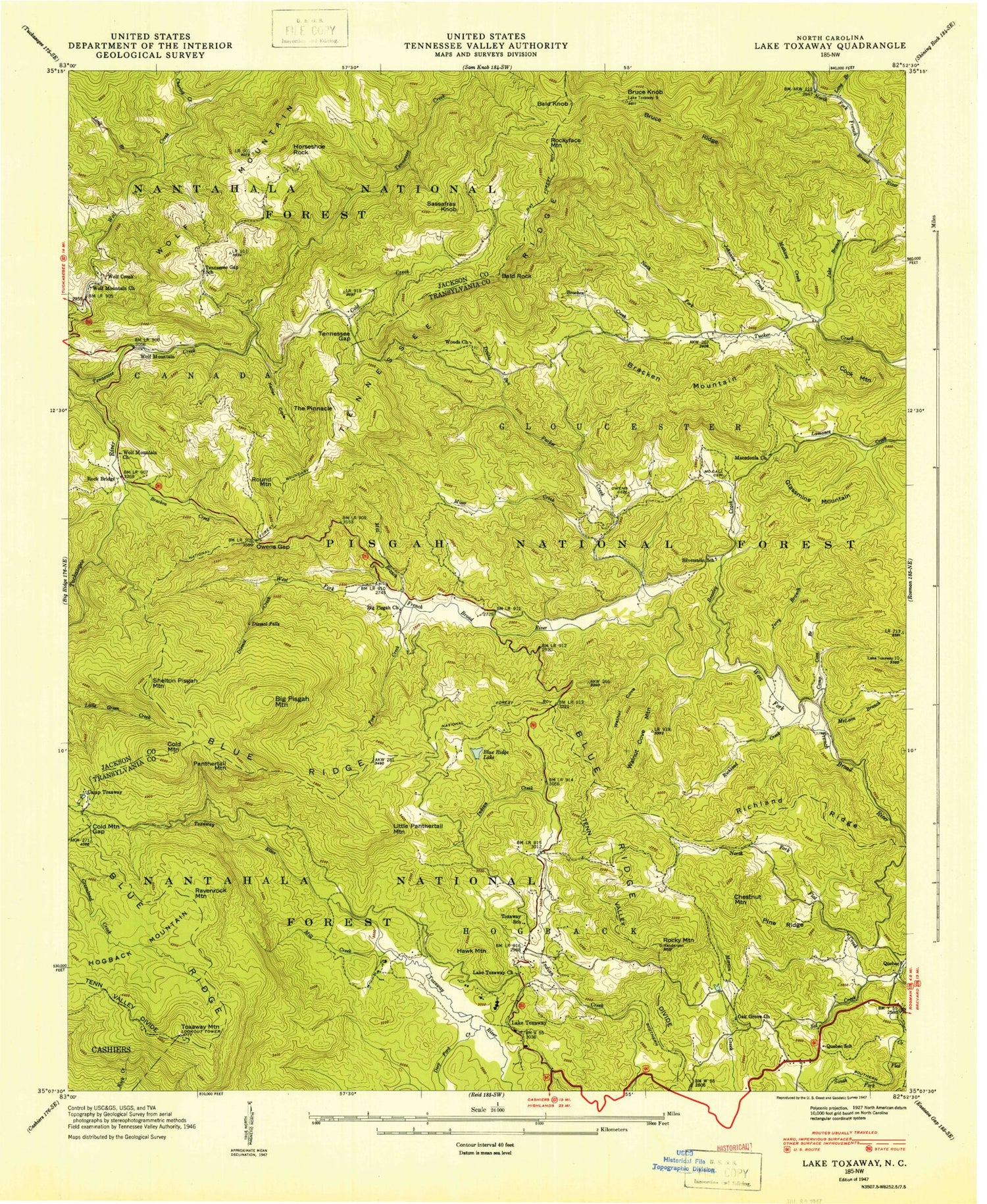 Classic USGS Lake Toxaway North Carolina 7.5'x7.5' Topo Map Image