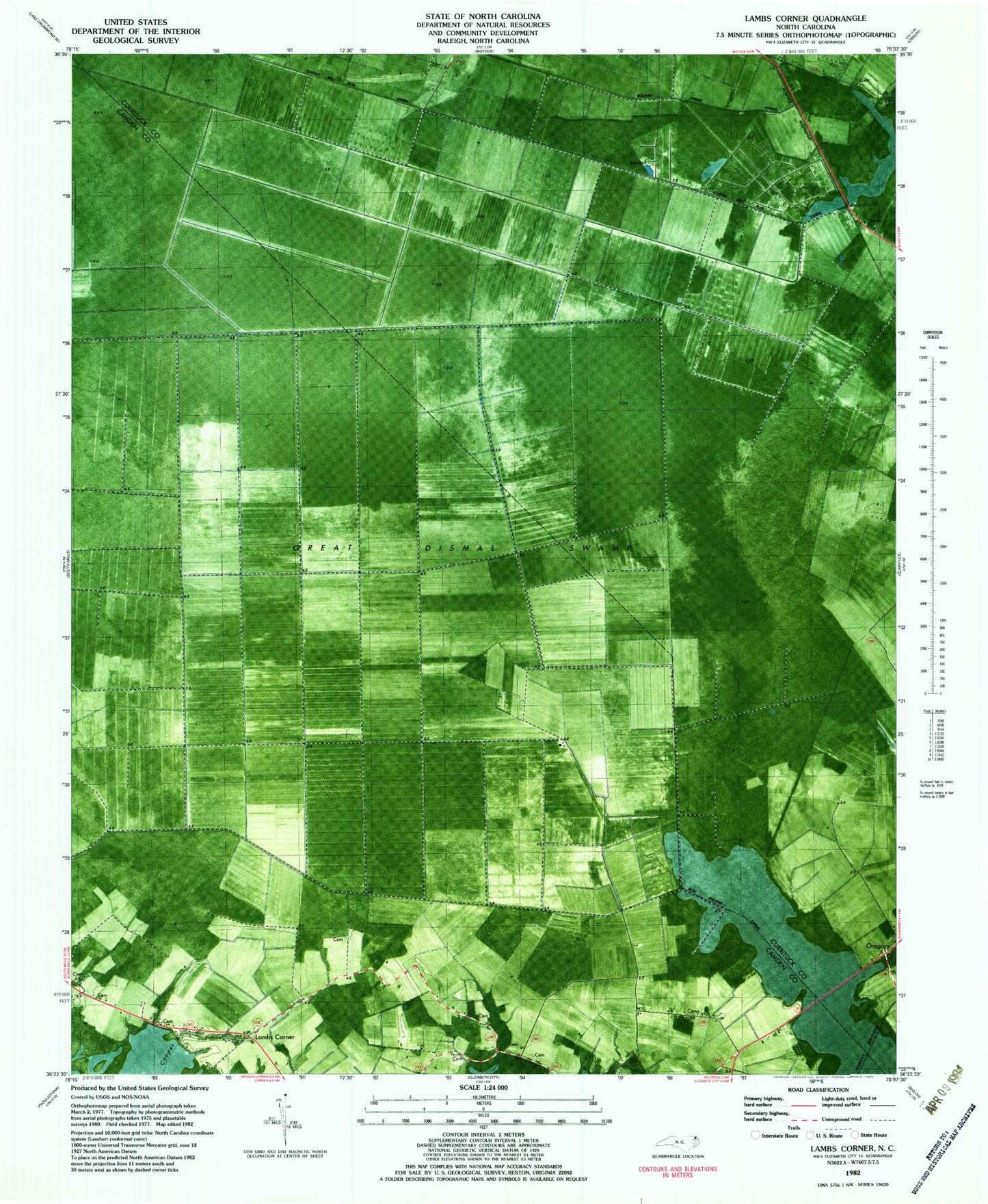 Classic USGS Lambs Corner North Carolina 7.5'x7.5' Topo Map Image