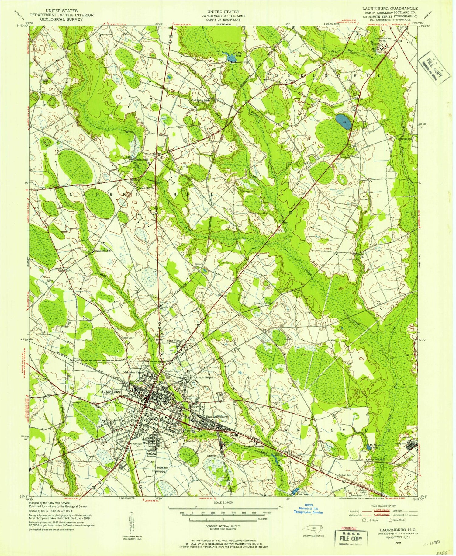 Classic USGS Laurinburg North Carolina 7.5'x7.5' Topo Map Image