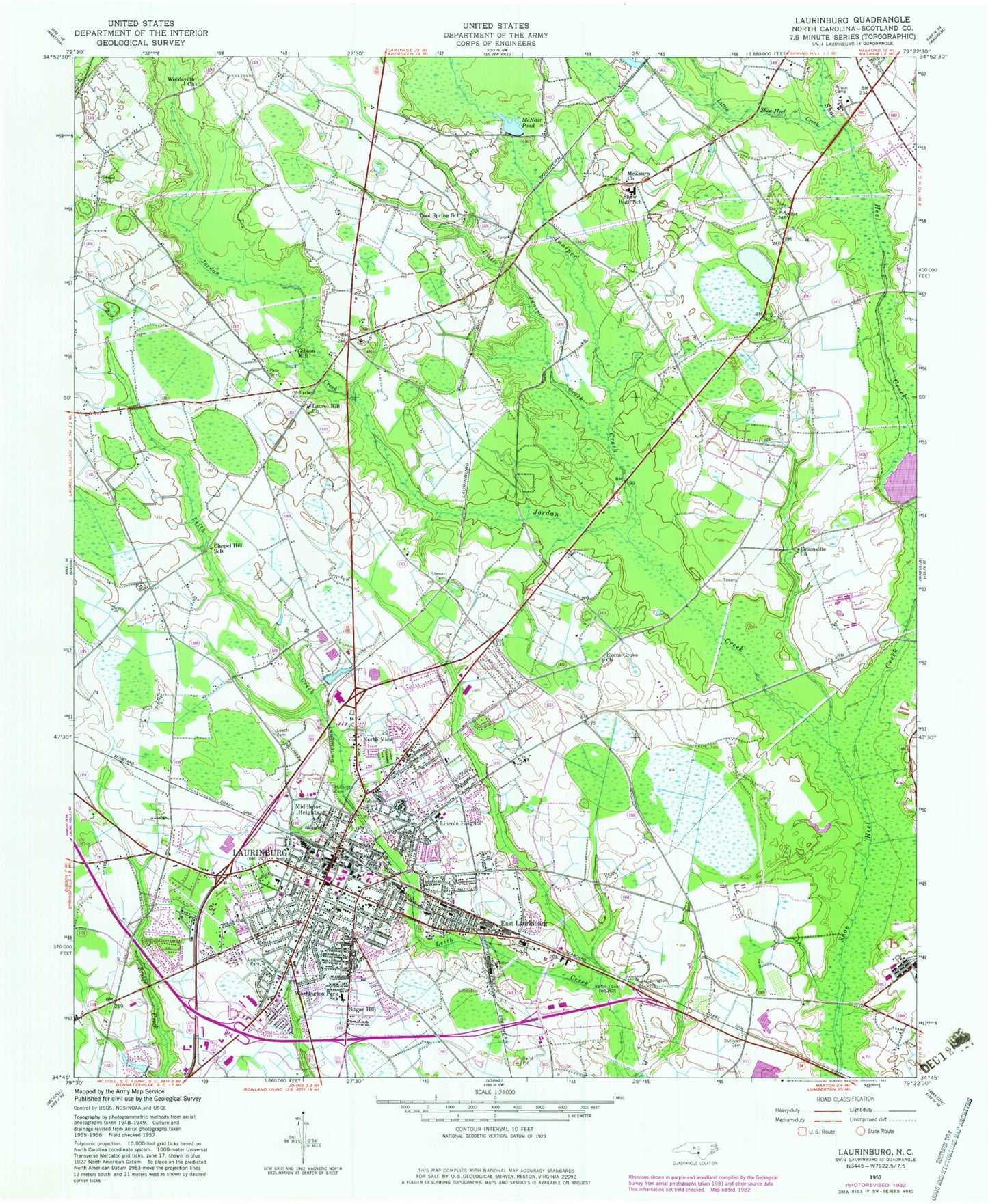 Classic USGS Laurinburg North Carolina 7.5'x7.5' Topo Map Image