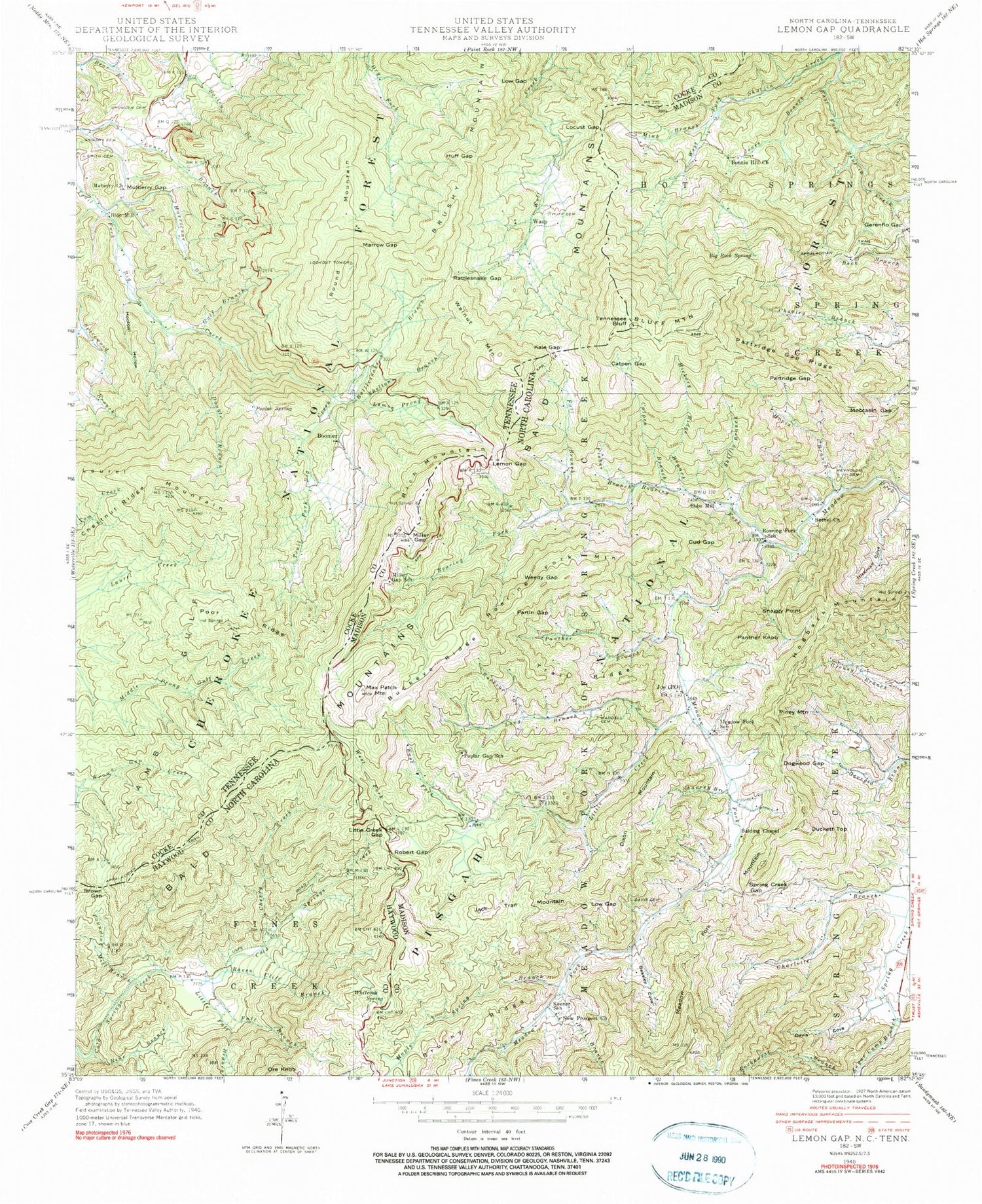 Classic USGS Lemon Gap North Carolina 7.5'x7.5' Topo Map Image
