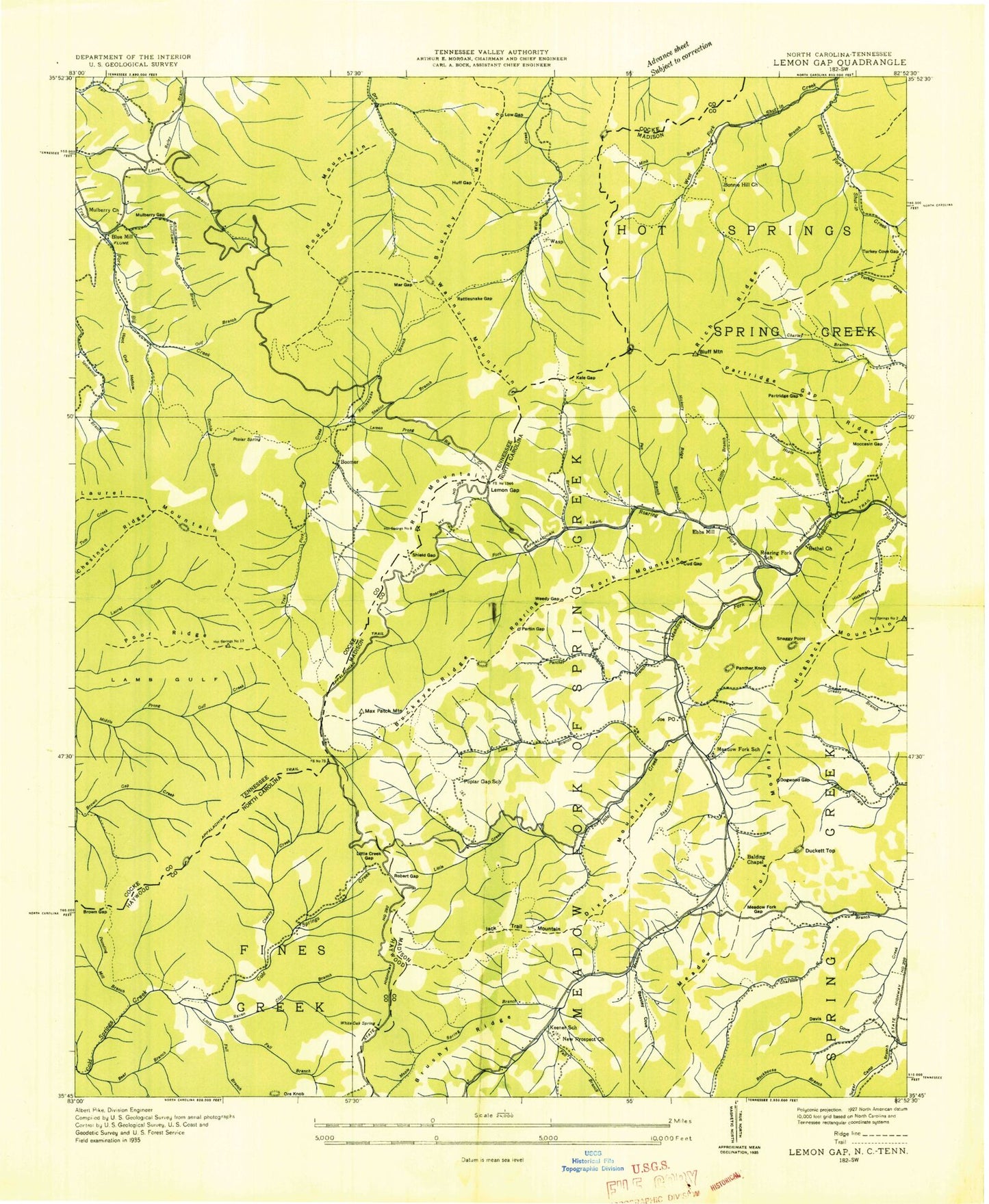 Classic USGS Lemon Gap North Carolina 7.5'x7.5' Topo Map Image