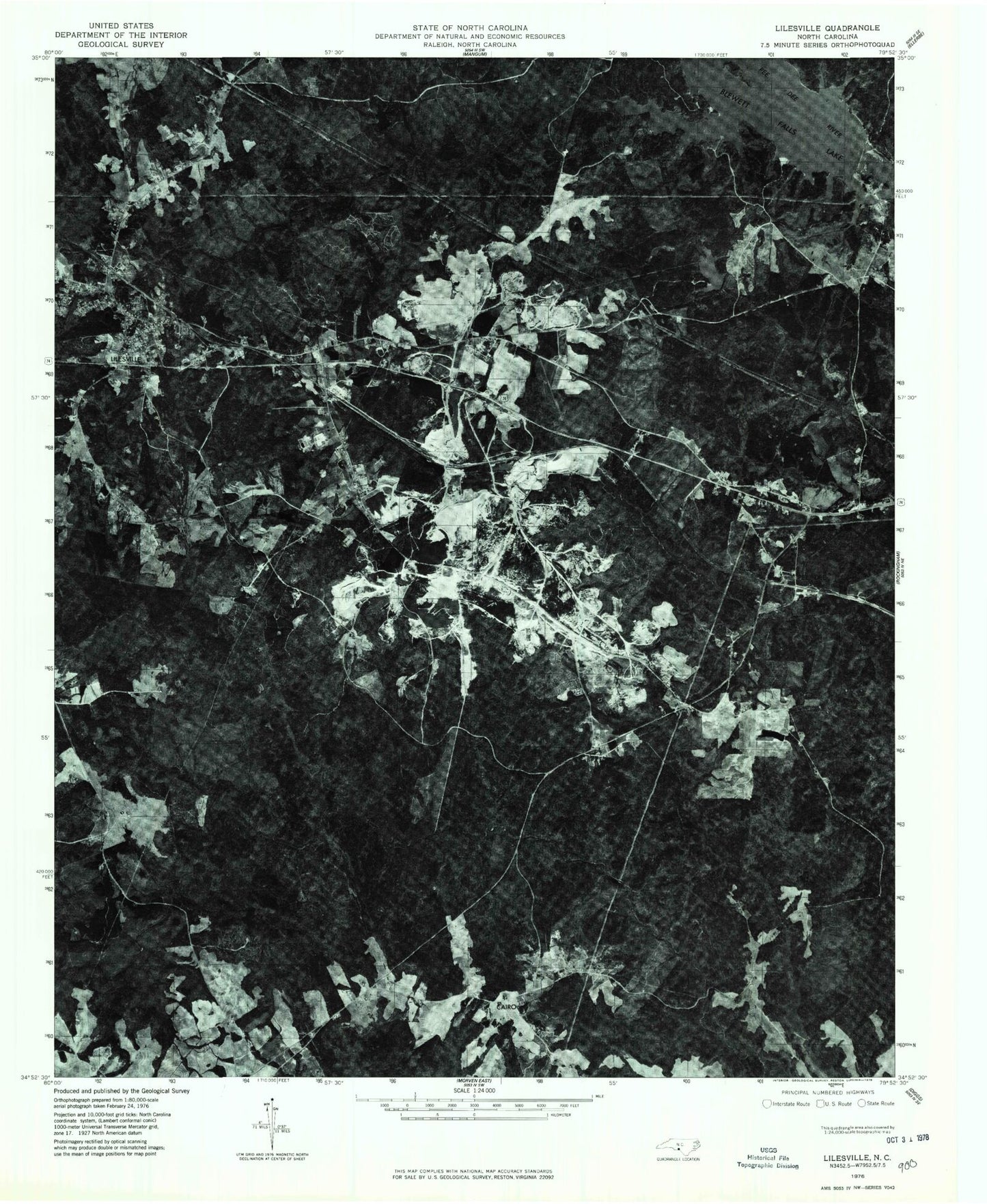 Classic USGS Lilesville North Carolina 7.5'x7.5' Topo Map Image