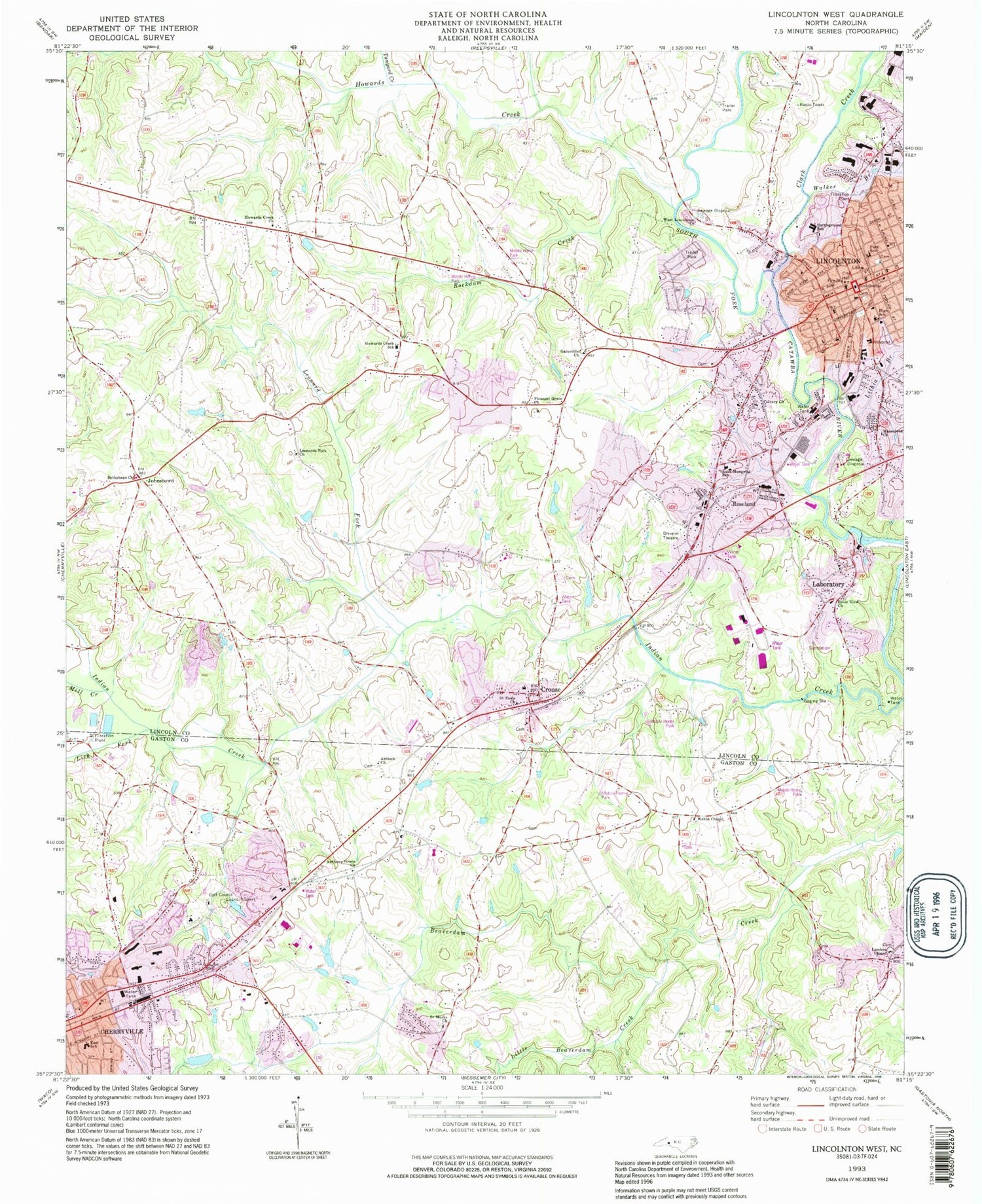 Classic USGS Lincolnton West North Carolina 7.5'x7.5' Topo Map Image