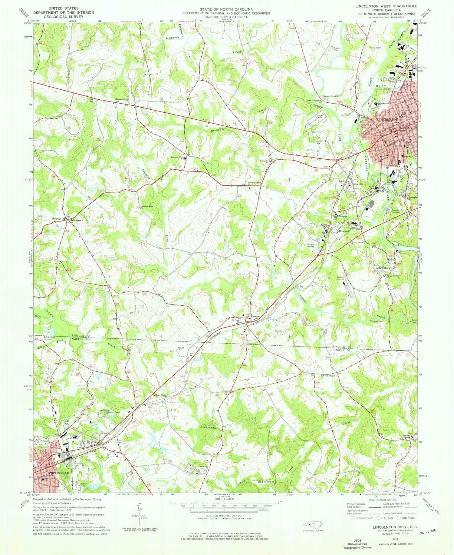 Classic USGS Lincolnton West North Carolina 7.5'x7.5' Topo Map Image