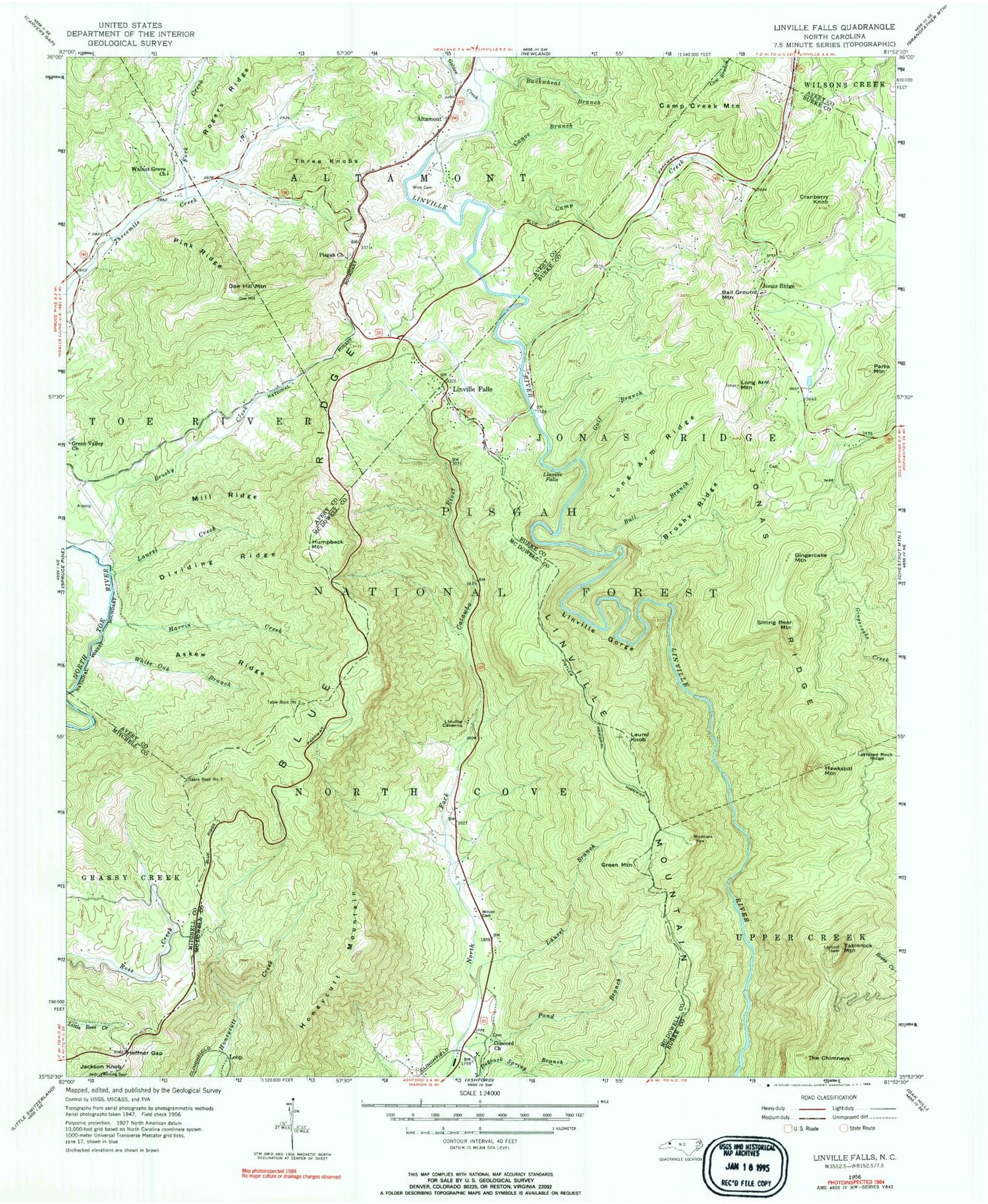 USGS Classic Linville Falls North Carolina 7.5'x7.5' Topo Map Image