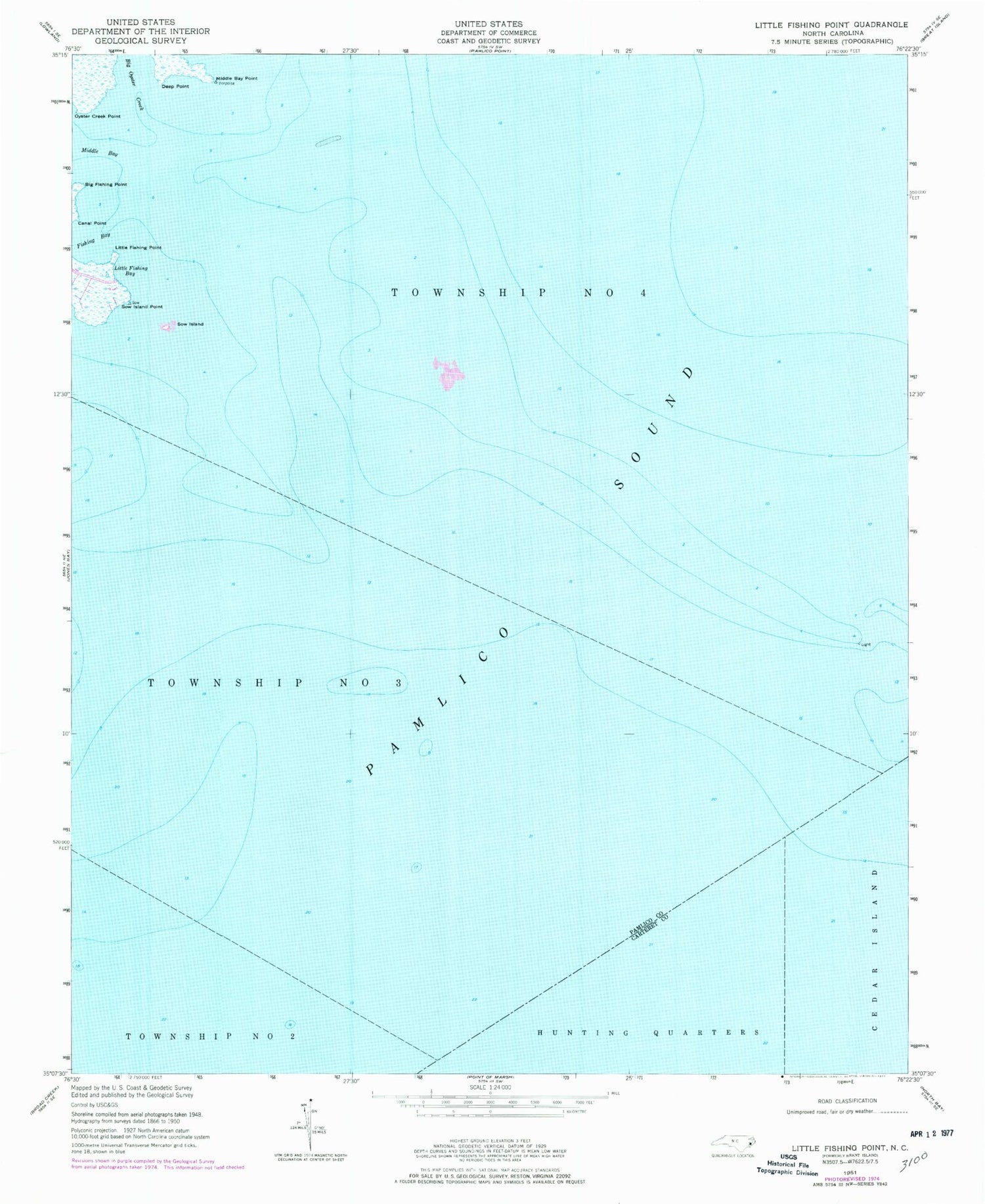 Classic USGS Little Fishing Point North Carolina 7.5'x7.5' Topo Map Image
