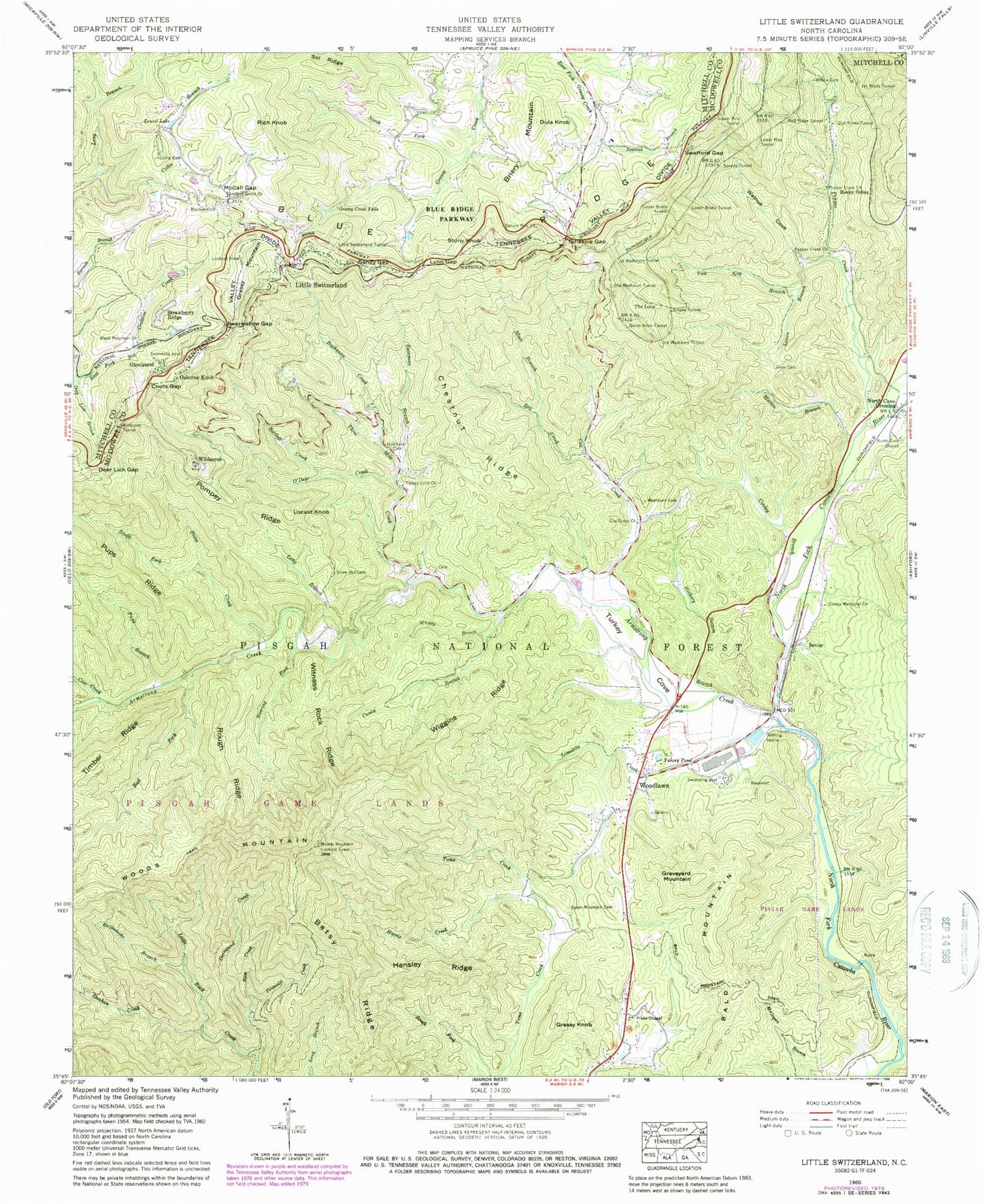Classic USGS Little Switzerland North Carolina 7.5'x7.5' Topo Map Image