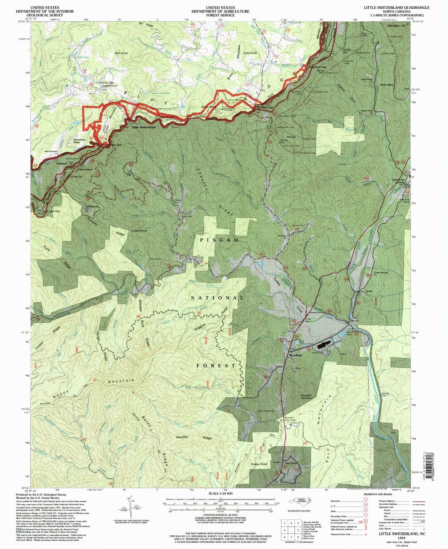 Classic USGS Little Switzerland North Carolina 7.5'x7.5' Topo Map Image