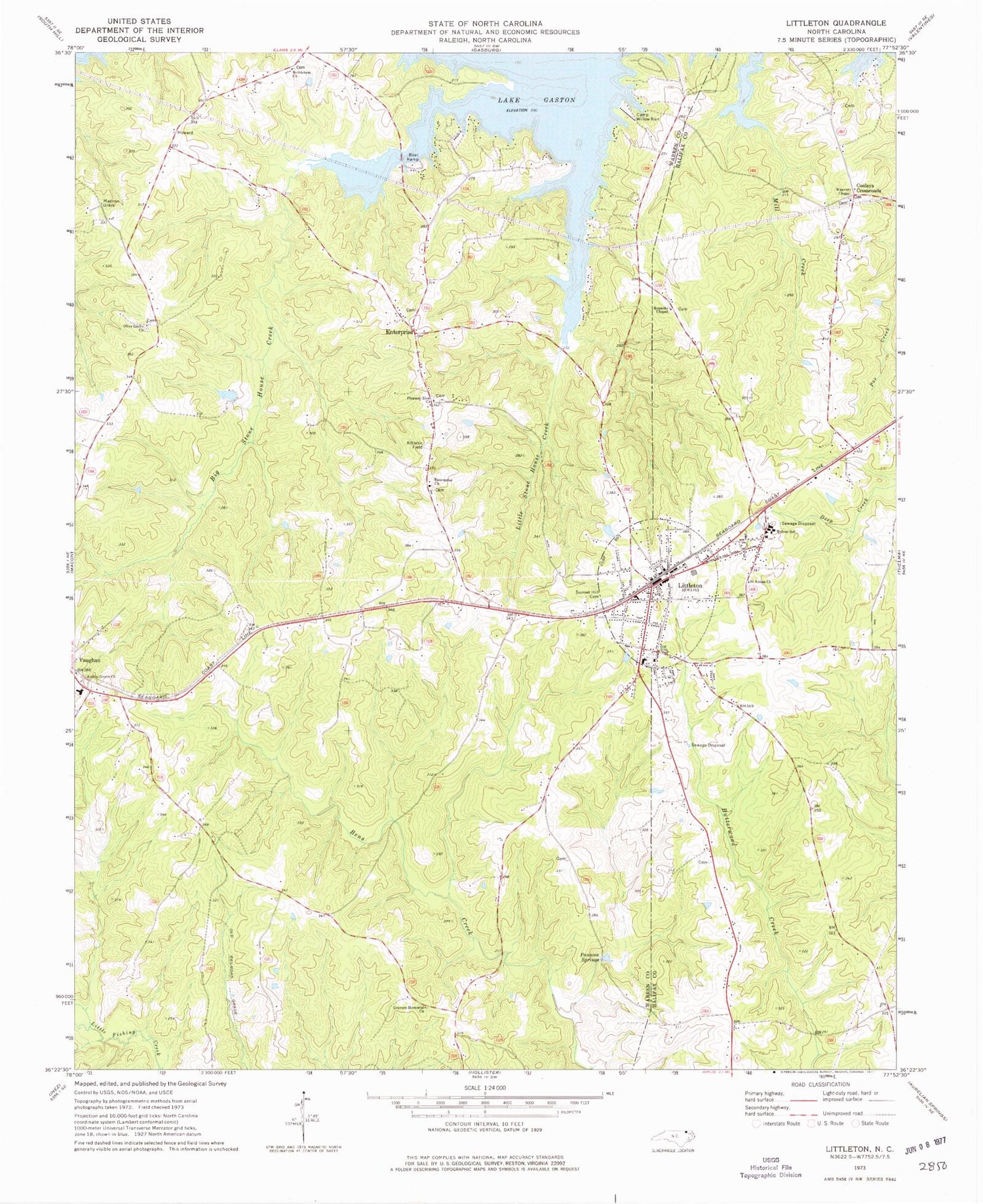 Classic USGS Littleton North Carolina 7.5'x7.5' Topo Map Image