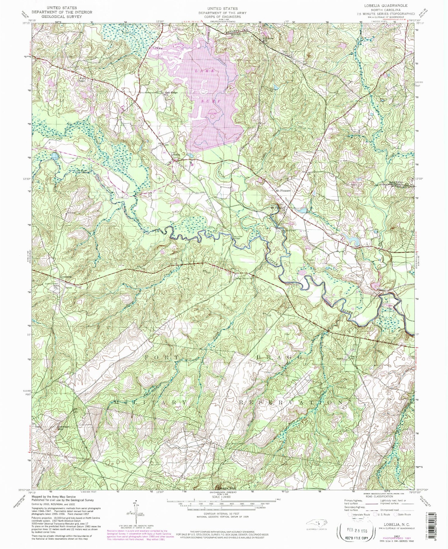 Classic USGS Lobelia North Carolina 7.5'x7.5' Topo Map Image