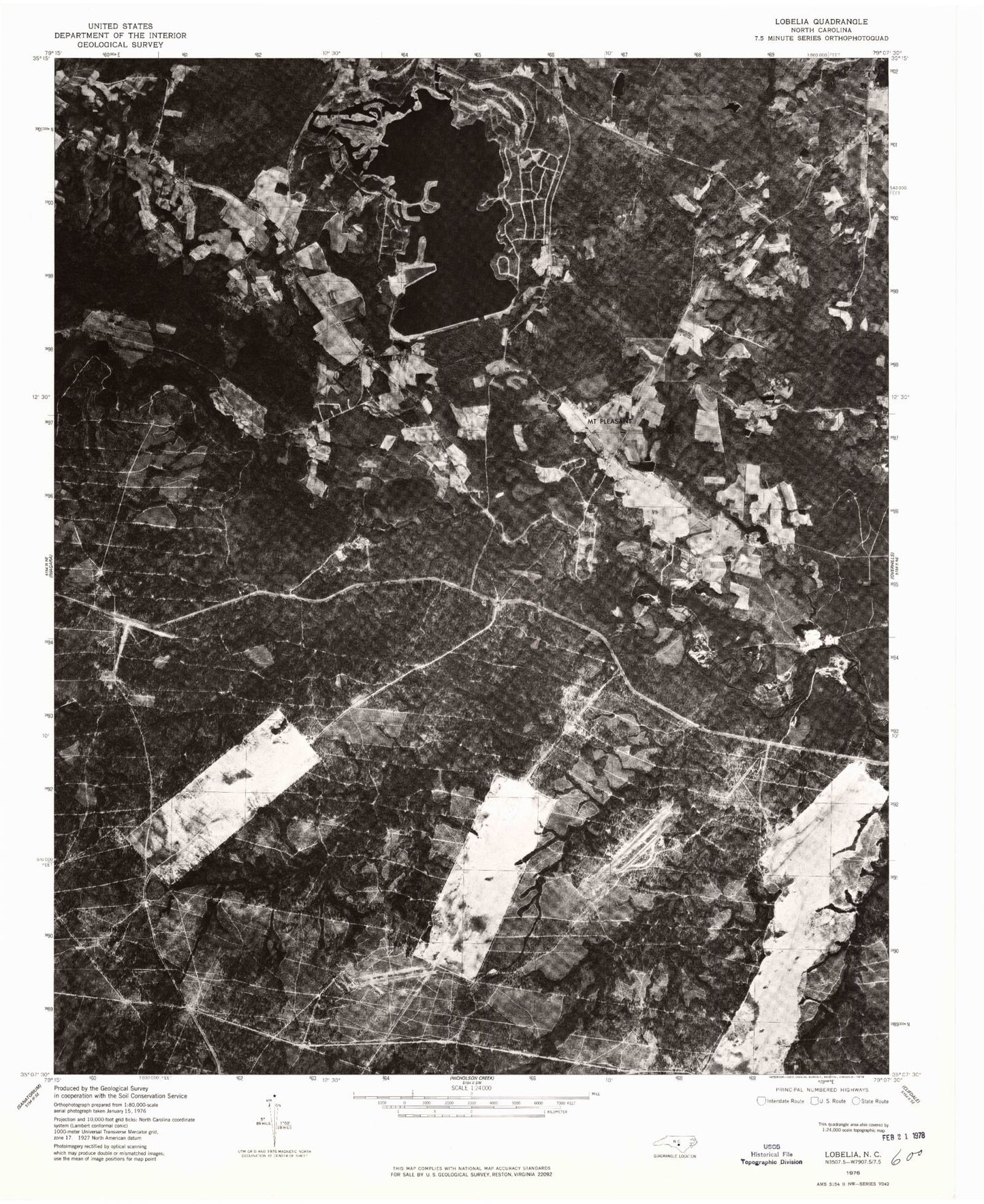 Classic USGS Lobelia North Carolina 7.5'x7.5' Topo Map Image