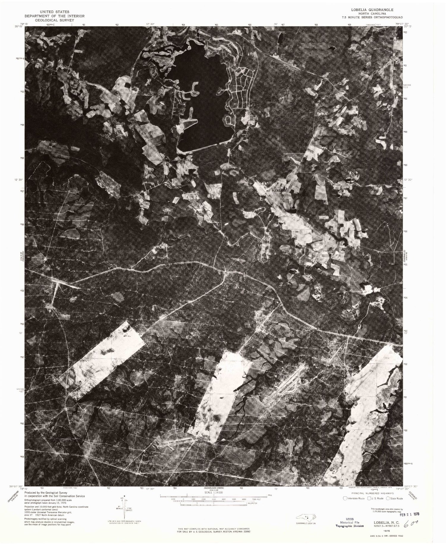 Classic USGS Lobelia North Carolina 7.5'x7.5' Topo Map Image