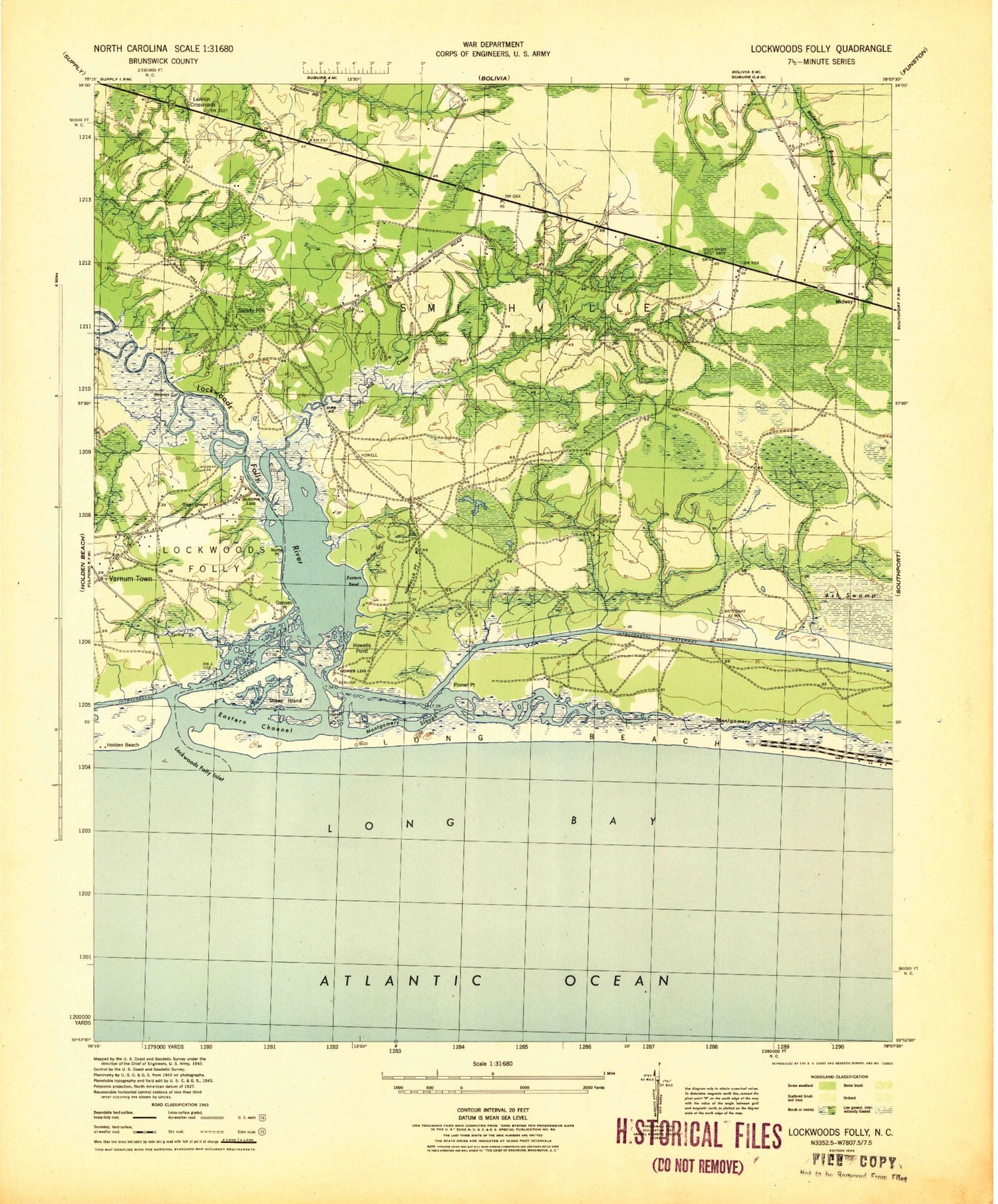 Classic USGS Lockwoods Folly North Carolina 7.5'x7.5' Topo Map Image