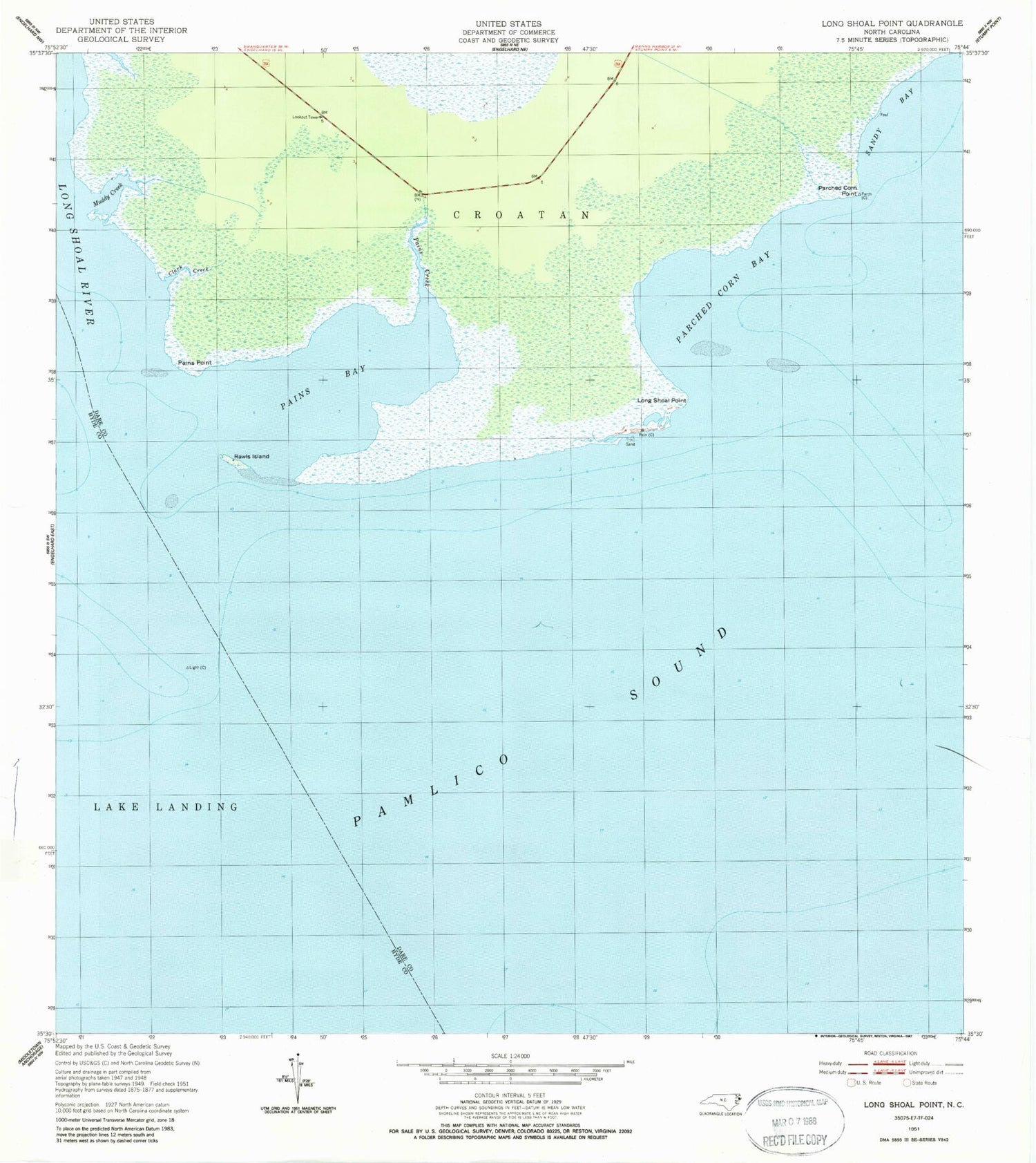 Classic USGS Long Shoal Point North Carolina 7.5'x7.5' Topo Map Image