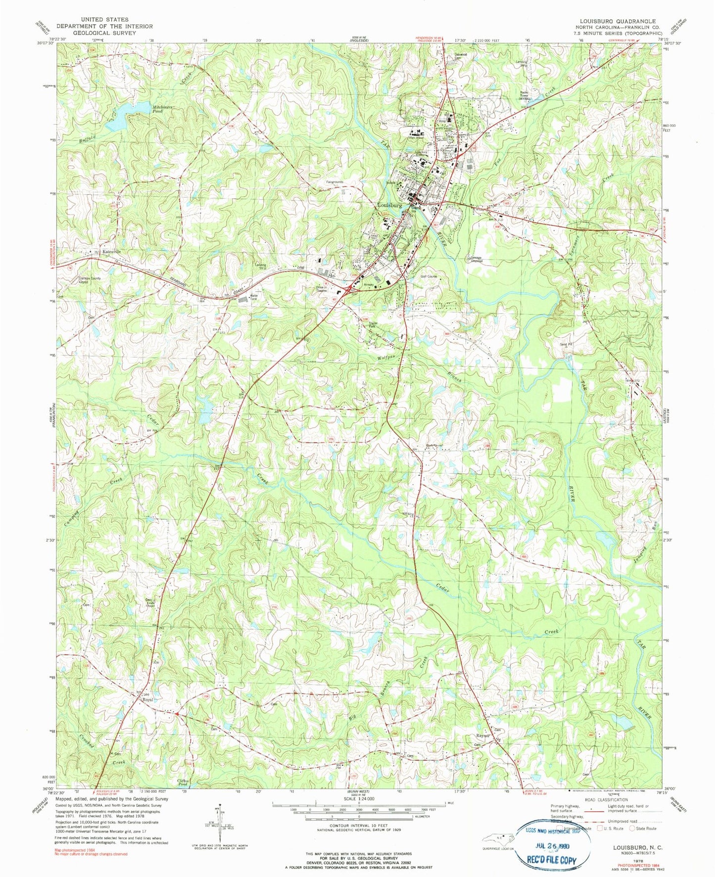 Classic USGS Louisburg North Carolina 7.5'x7.5' Topo Map Image