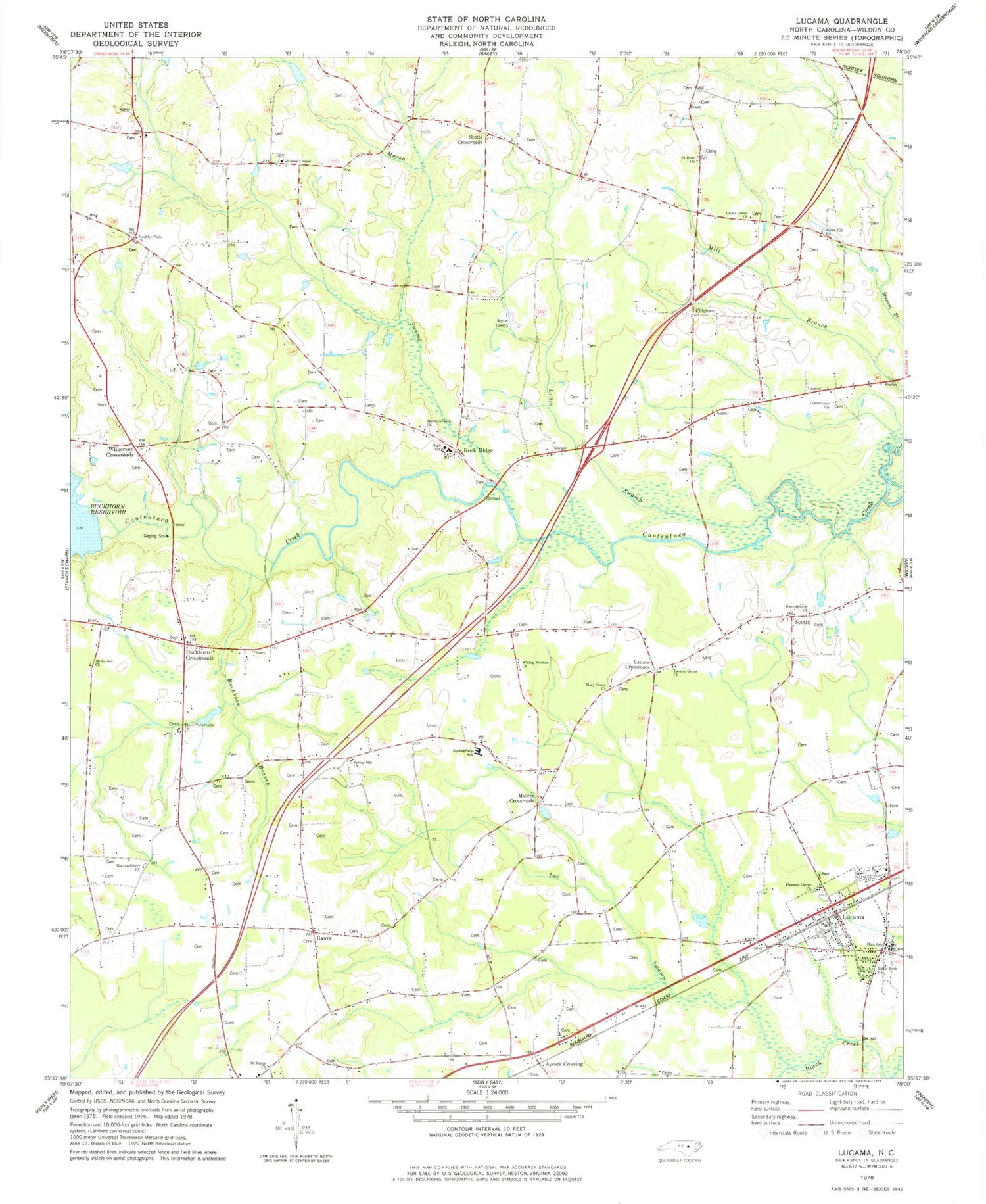 Classic USGS Lucama North Carolina 7.5'x7.5' Topo Map Image