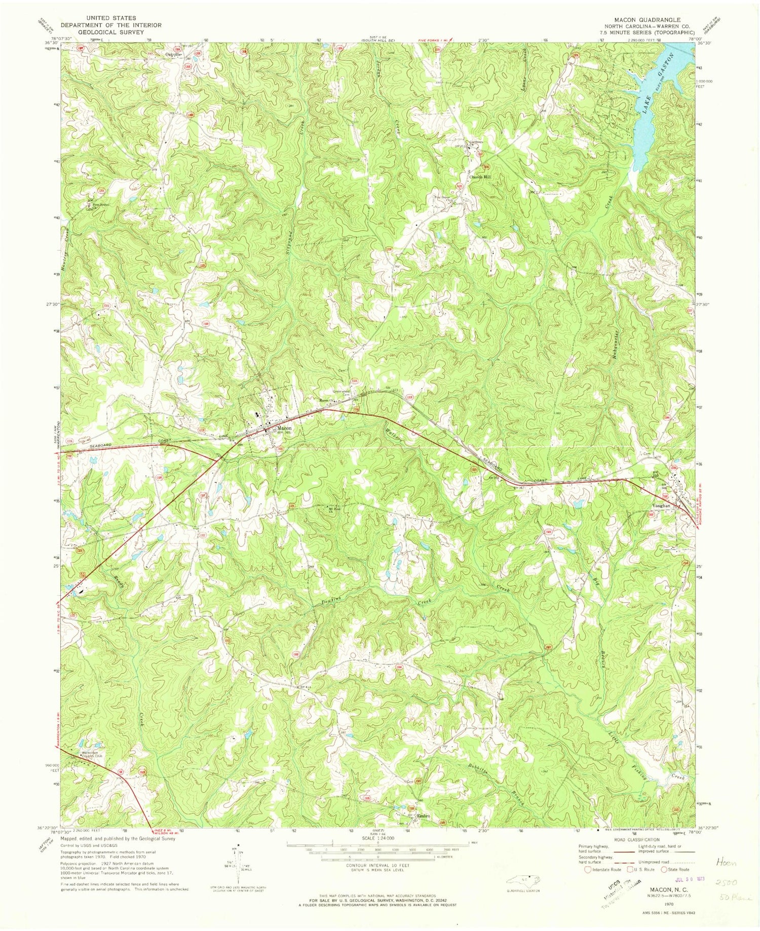 Classic USGS Macon North Carolina 7.5'x7.5' Topo Map Image
