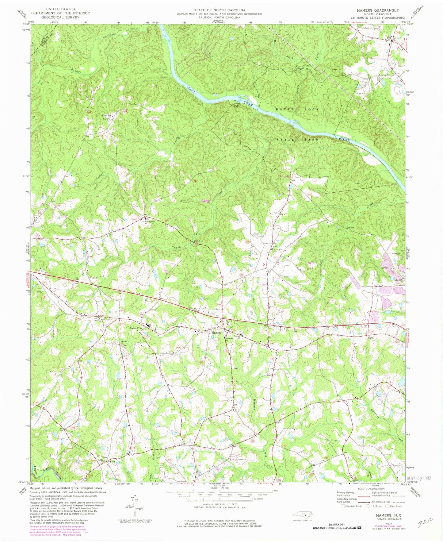Classic USGS Mamers North Carolina 7.5'x7.5' Topo Map Image