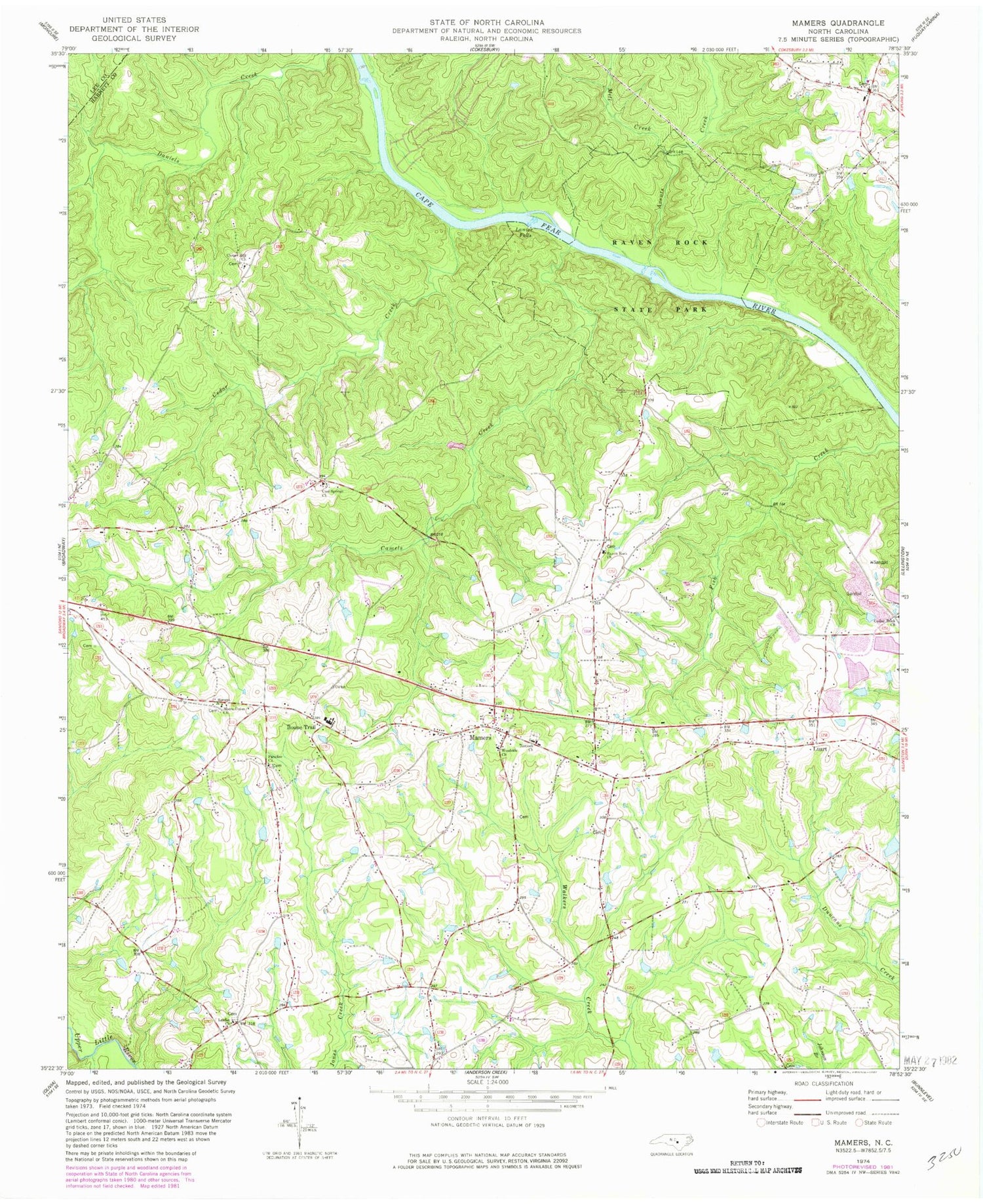 Classic USGS Mamers North Carolina 7.5'x7.5' Topo Map Image