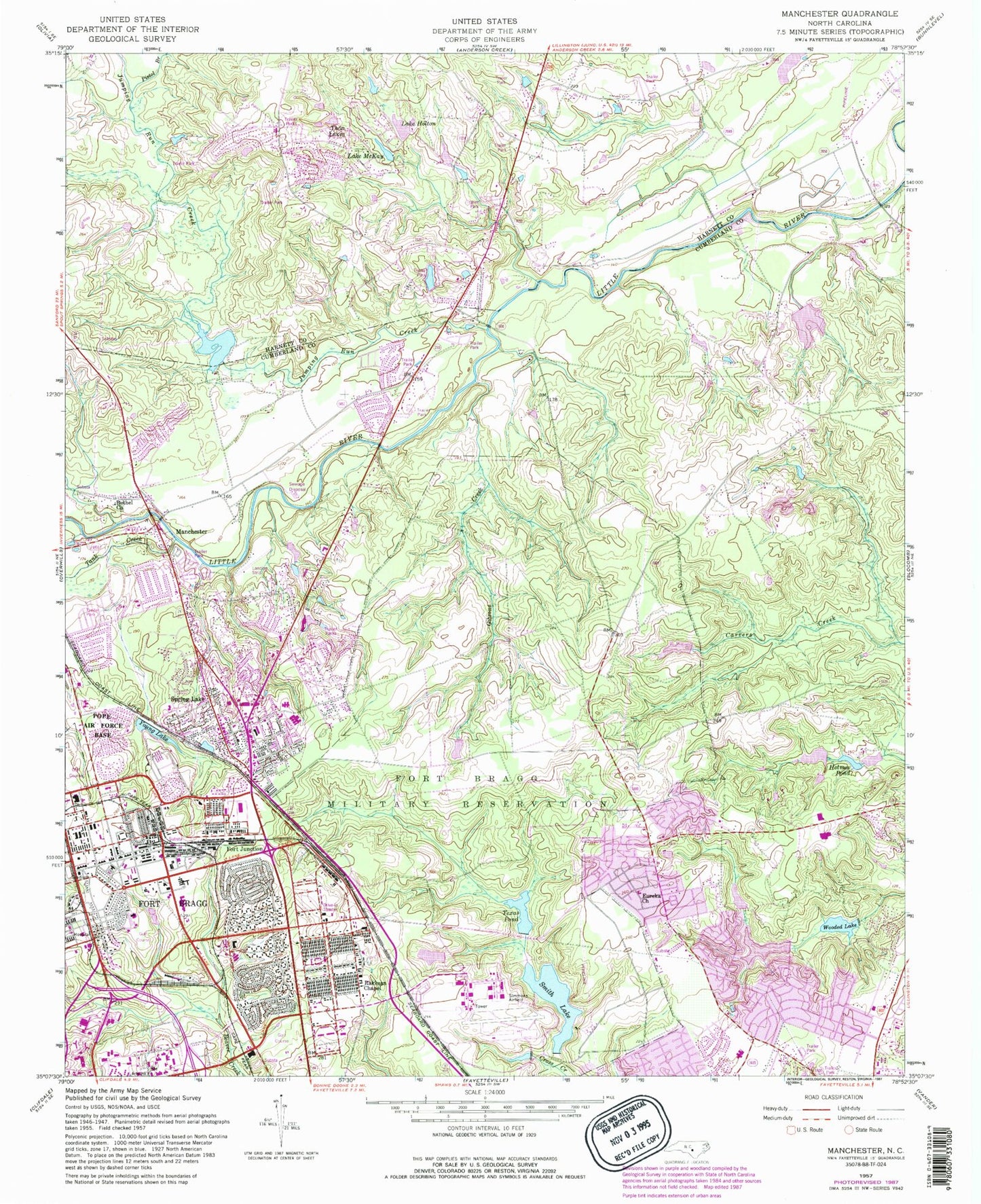 Classic USGS Manchester North Carolina 7.5'x7.5' Topo Map Image