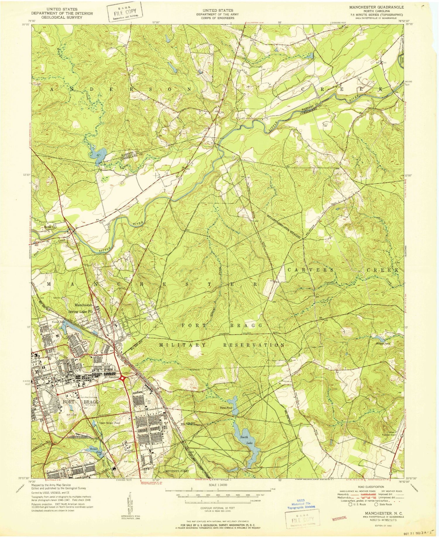 Classic USGS Manchester North Carolina 7.5'x7.5' Topo Map Image